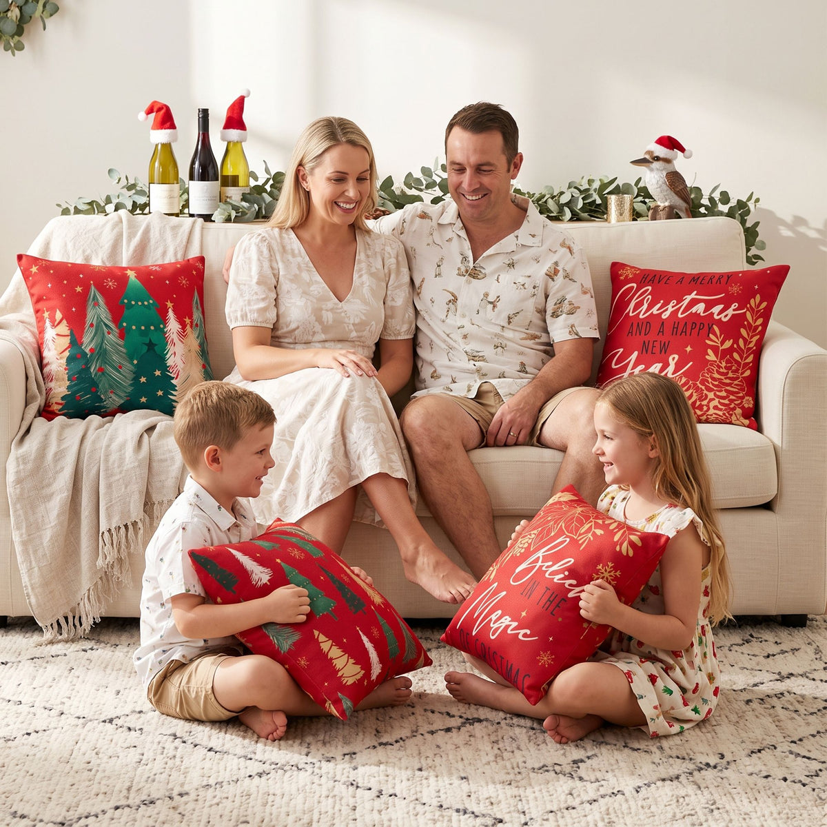 4PC Christmas Cushion Covers 45x45cm - Red