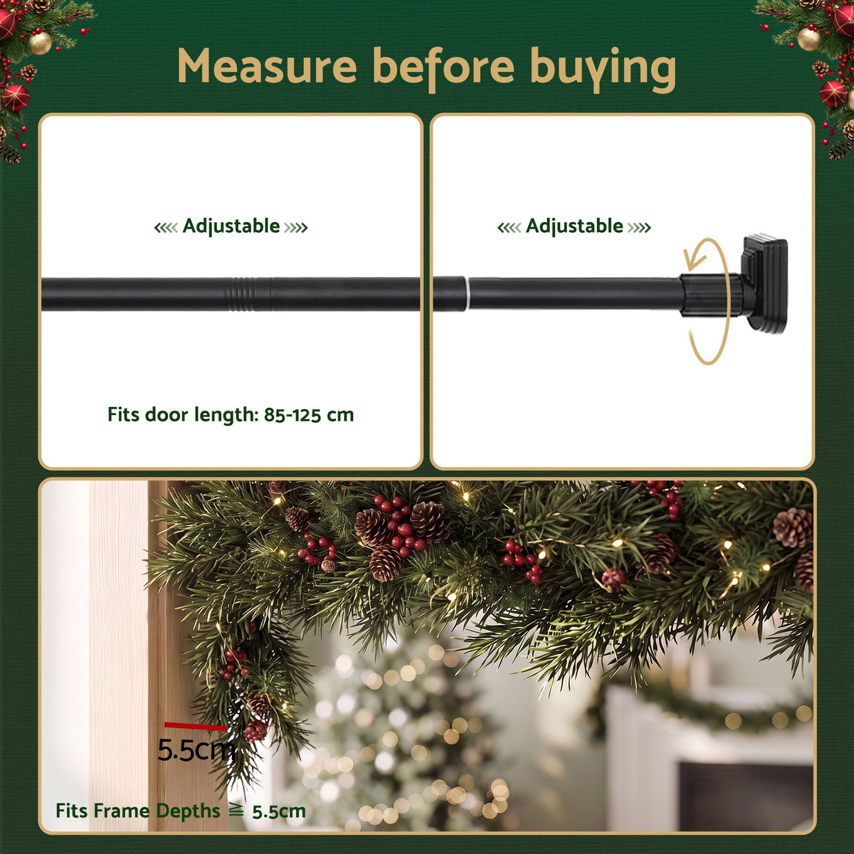 Adjustable Christmas Garland & Wreath Door Hanger 85-125cm