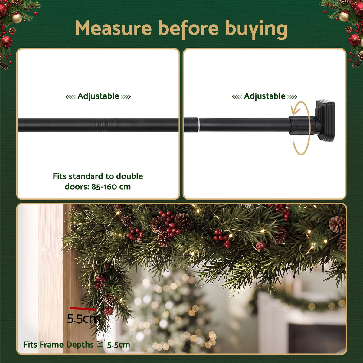 Adjustable Christmas Garland & Wreath Door Hanger 85-160cm