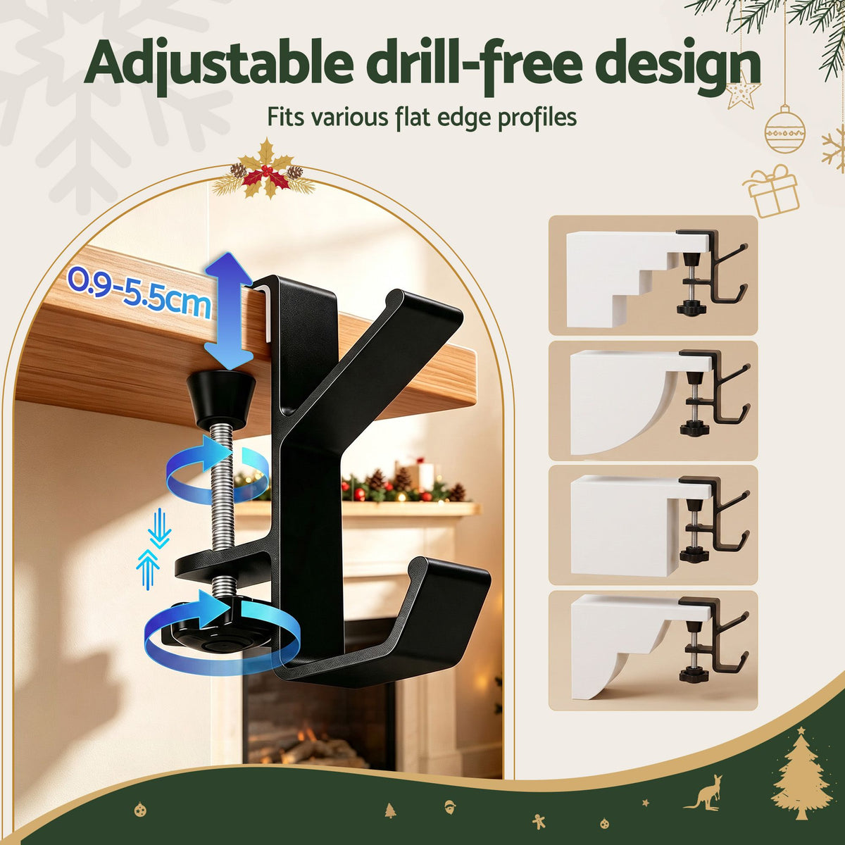 4PC Christmas Garland & Stocking Hanger Set - Black