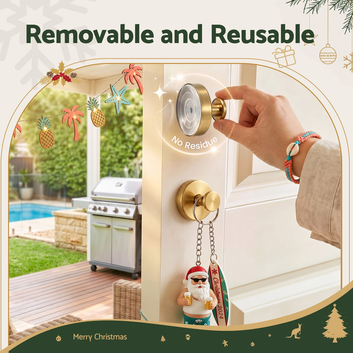 2PC Christmas Wreath Suction Hooks - Gold