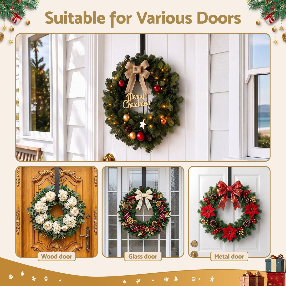 Adjustable Christmas Wreath Door Hanger - Black