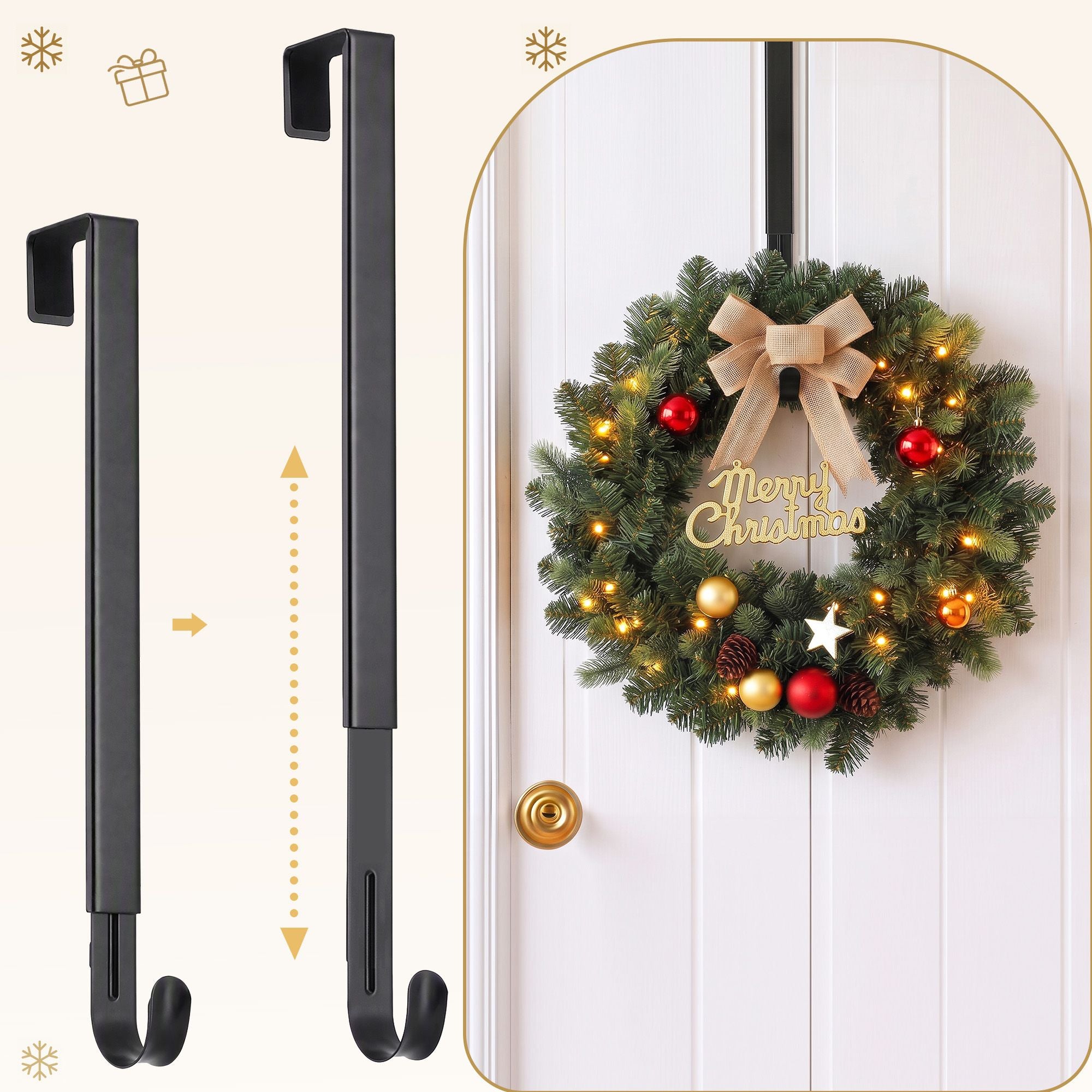 Adjustable Christmas Wreath Door Hanger - Black