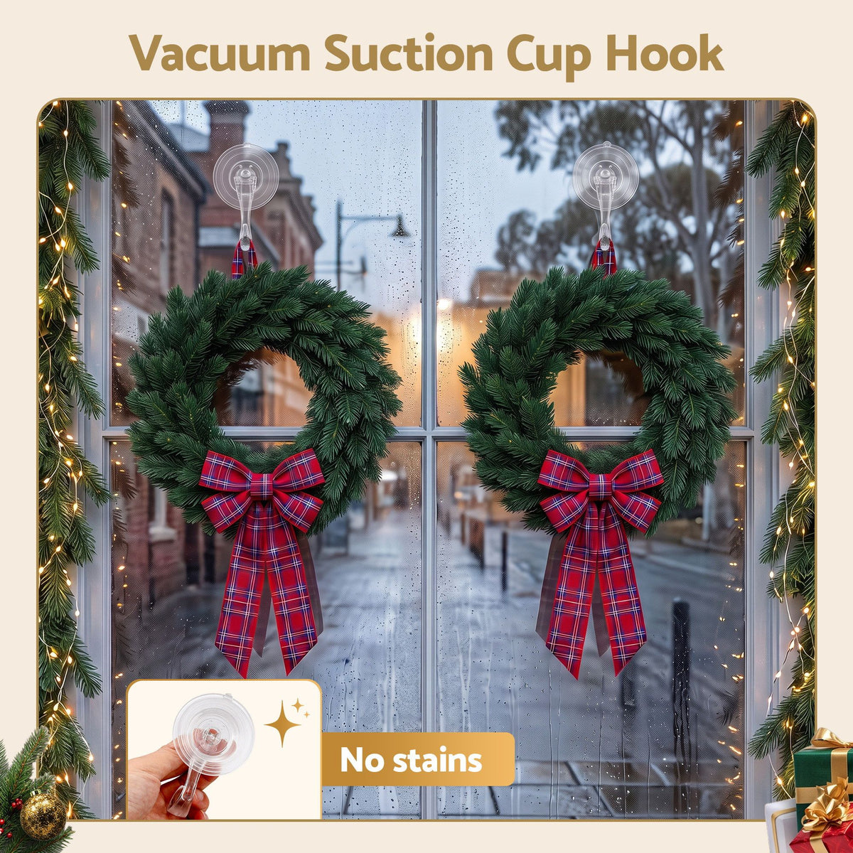 2PC Christmas Wreath Suction Hooks - Clear