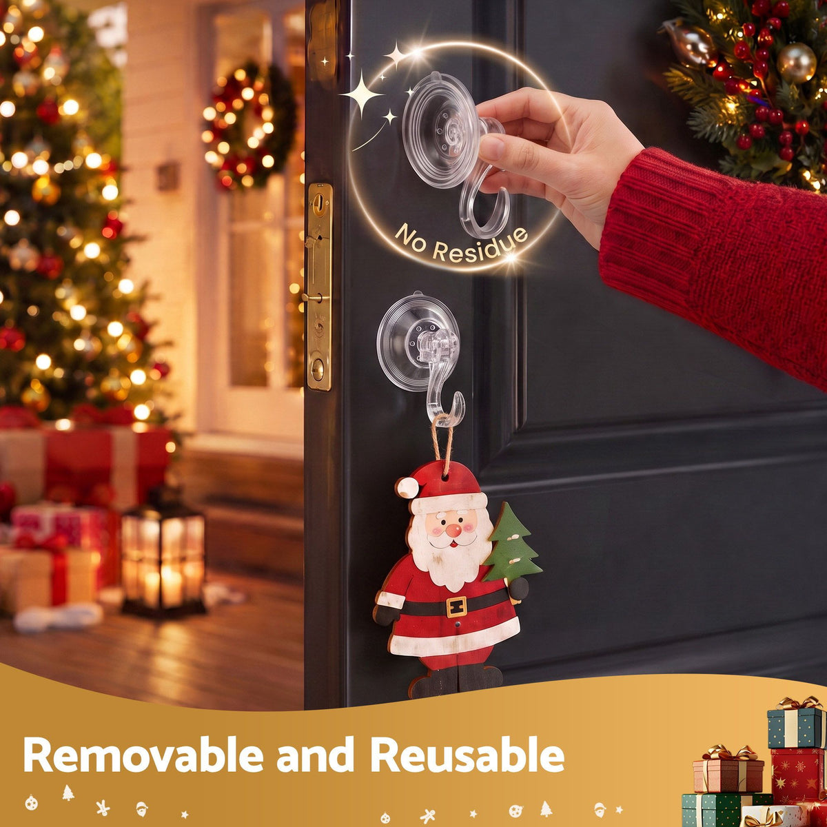 2PC Christmas Wreath Suction Hooks - Clear