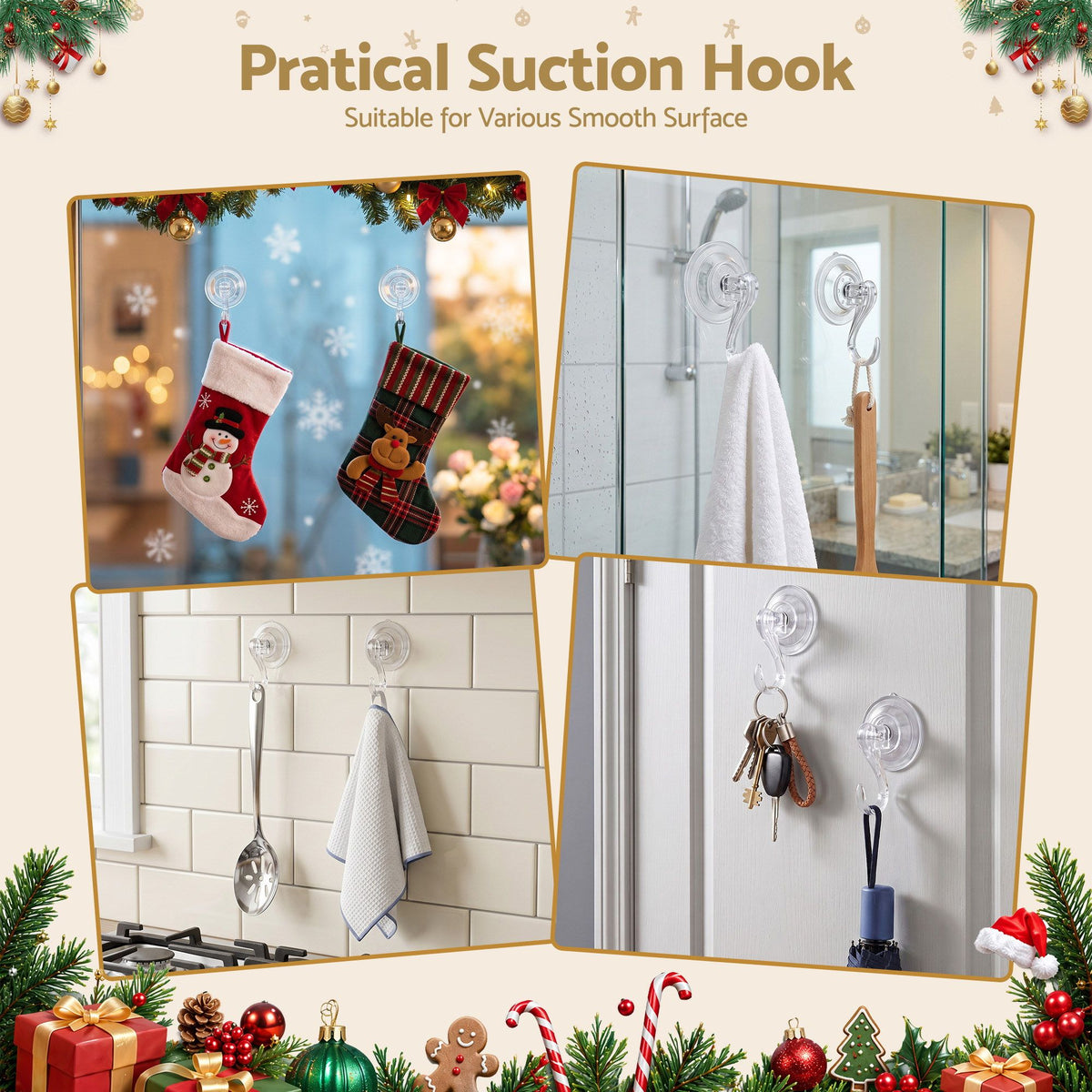 2PC Christmas Wreath Suction Hooks - Clear