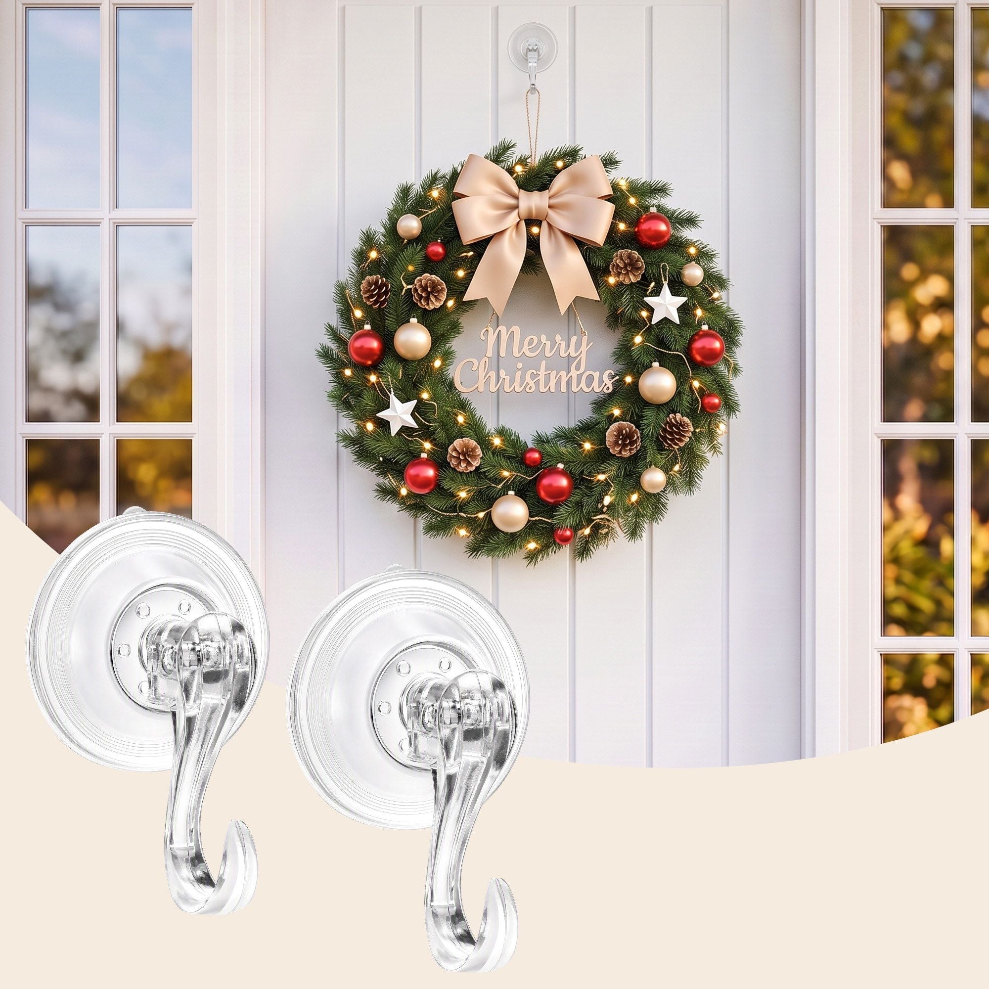 2PC Christmas Wreath Suction Hooks - Clear