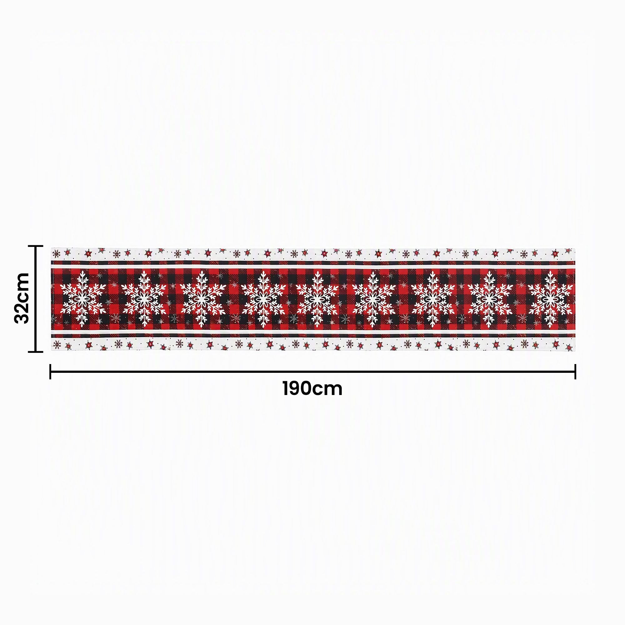 Christmas Table Runner 190x32cm Snowflake Plaid - Red