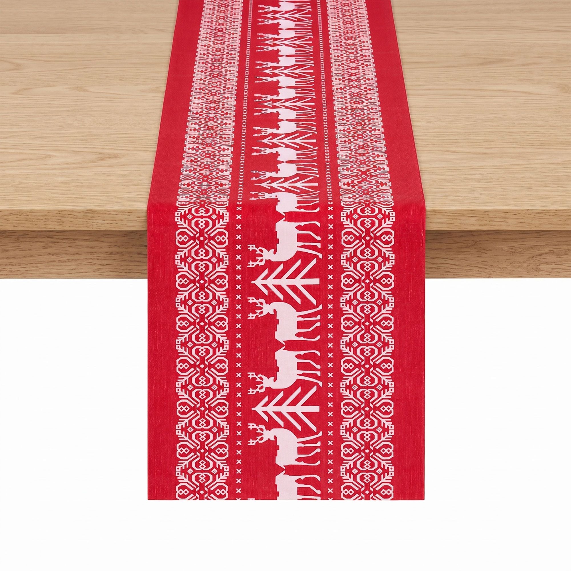 Christmas Table Runner 270x28cm Reindeer - Red