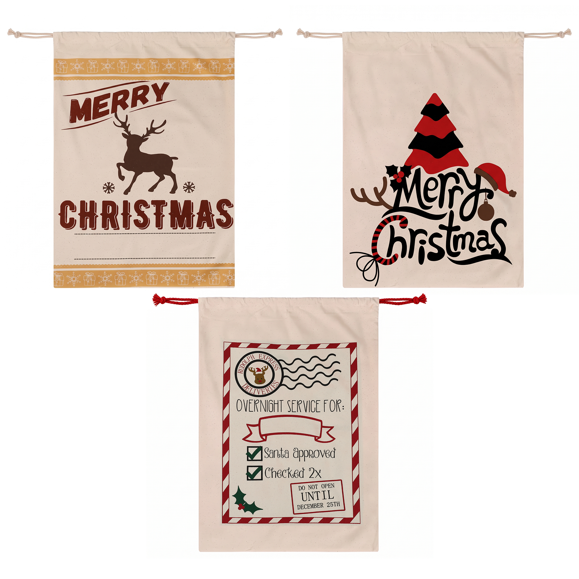 3PC Christmas Santa Sack Set - 70 x 50cm