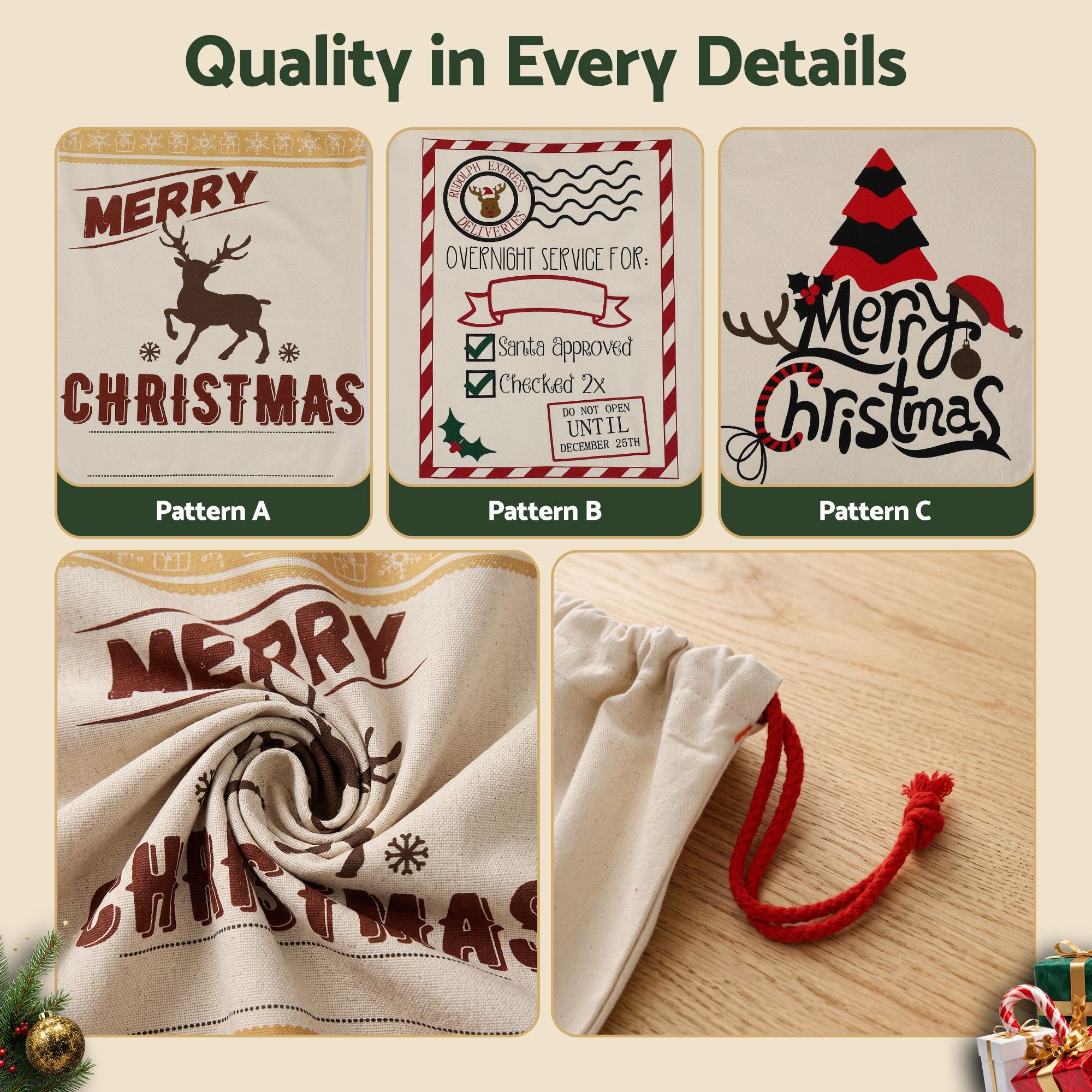 3PC Christmas Santa Sack Set - 70 x 50cm