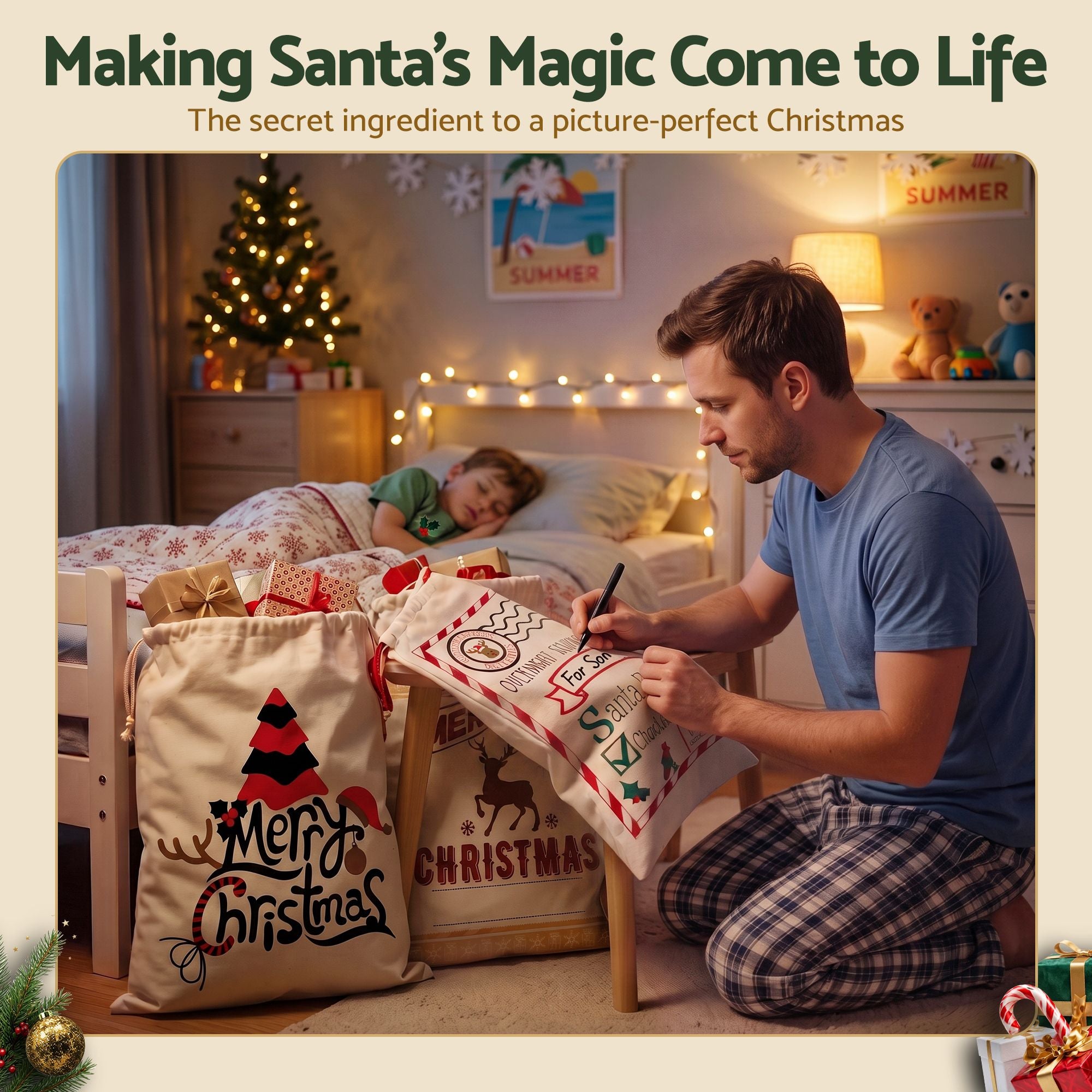 3PC Christmas Santa Sack Set - 70 x 50cm