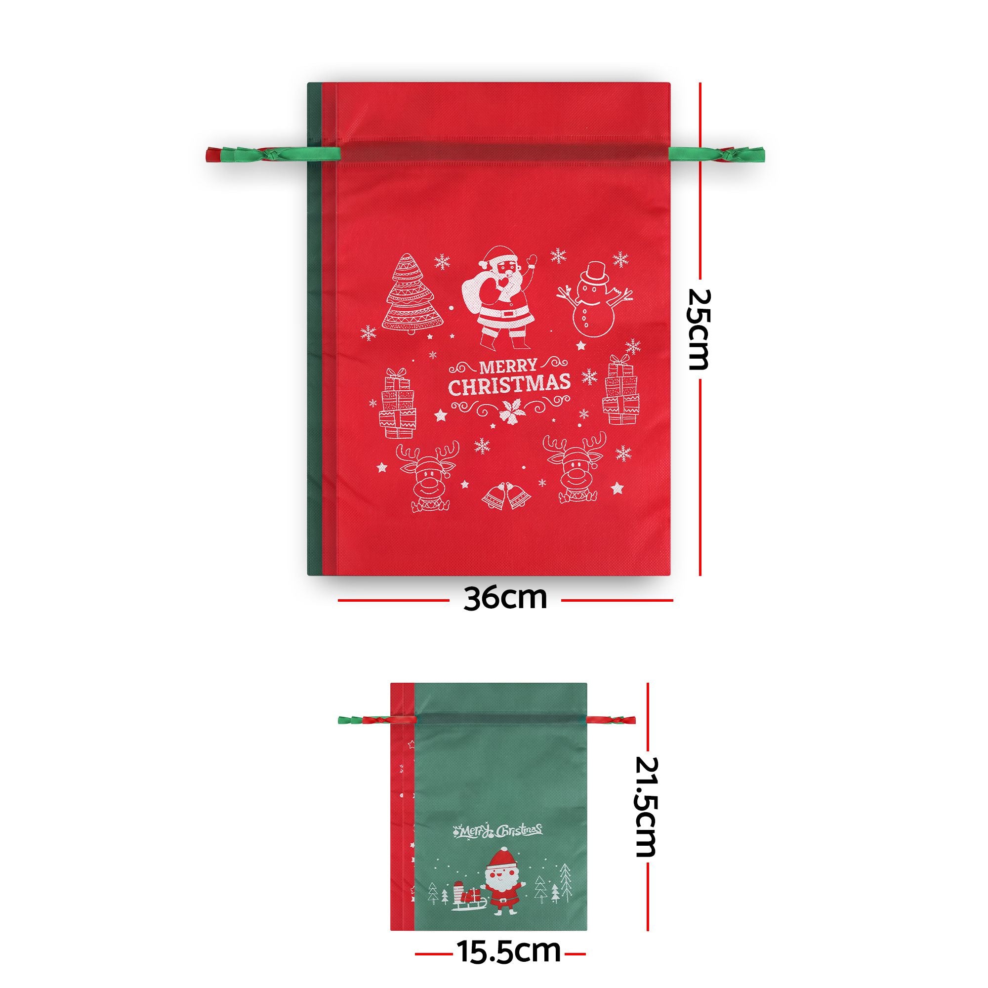 6PC Christmas Santa Sack Gift Bags Set - 2 Sizes