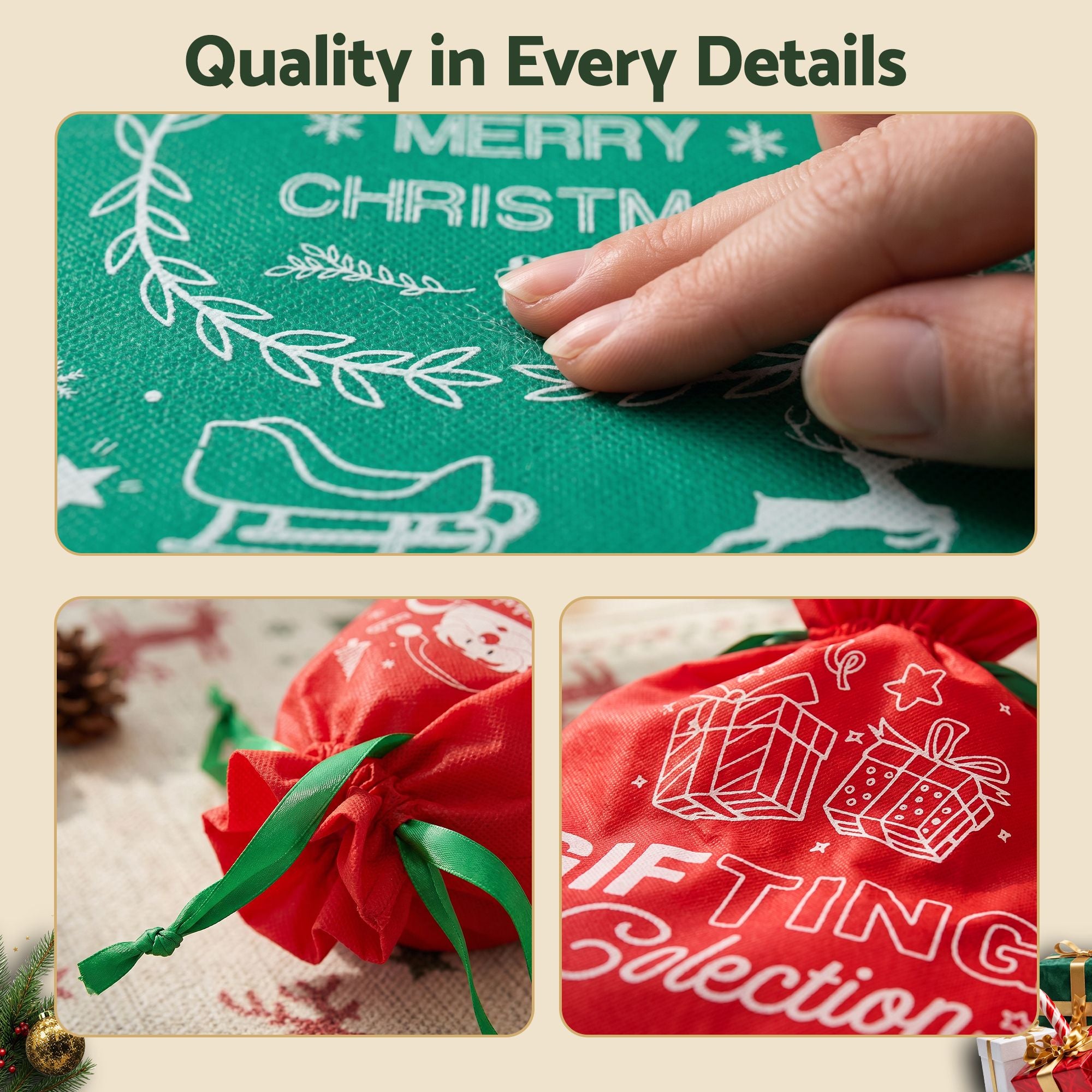 6PC Christmas Santa Sack Gift Bags Set - 2 Sizes