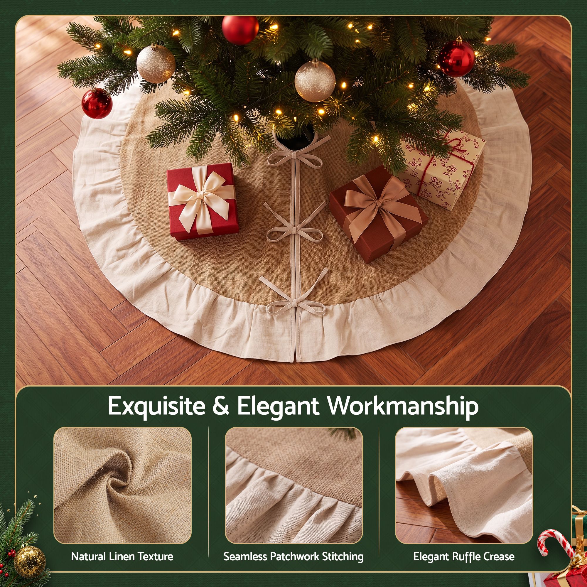 120cm Linen Christmas Tree Skirt - Natural