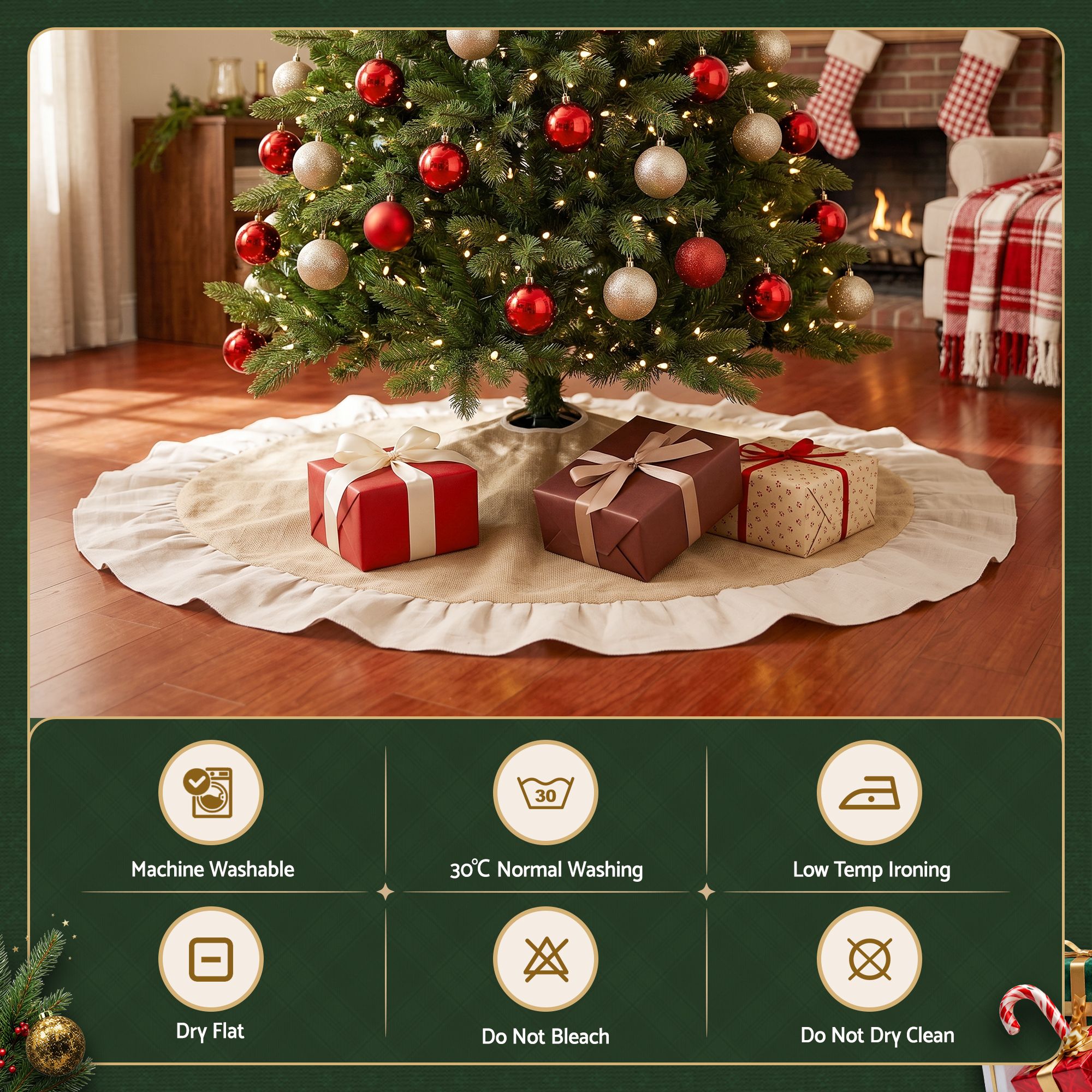 120cm Linen Christmas Tree Skirt - Natural
