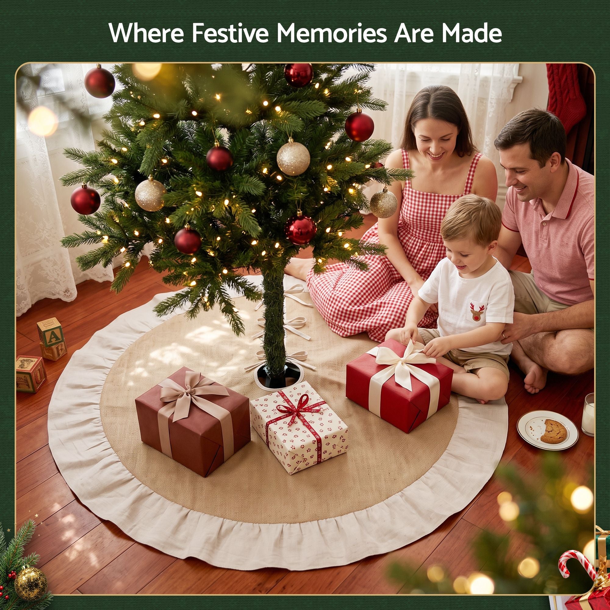120cm Linen Christmas Tree Skirt - Natural