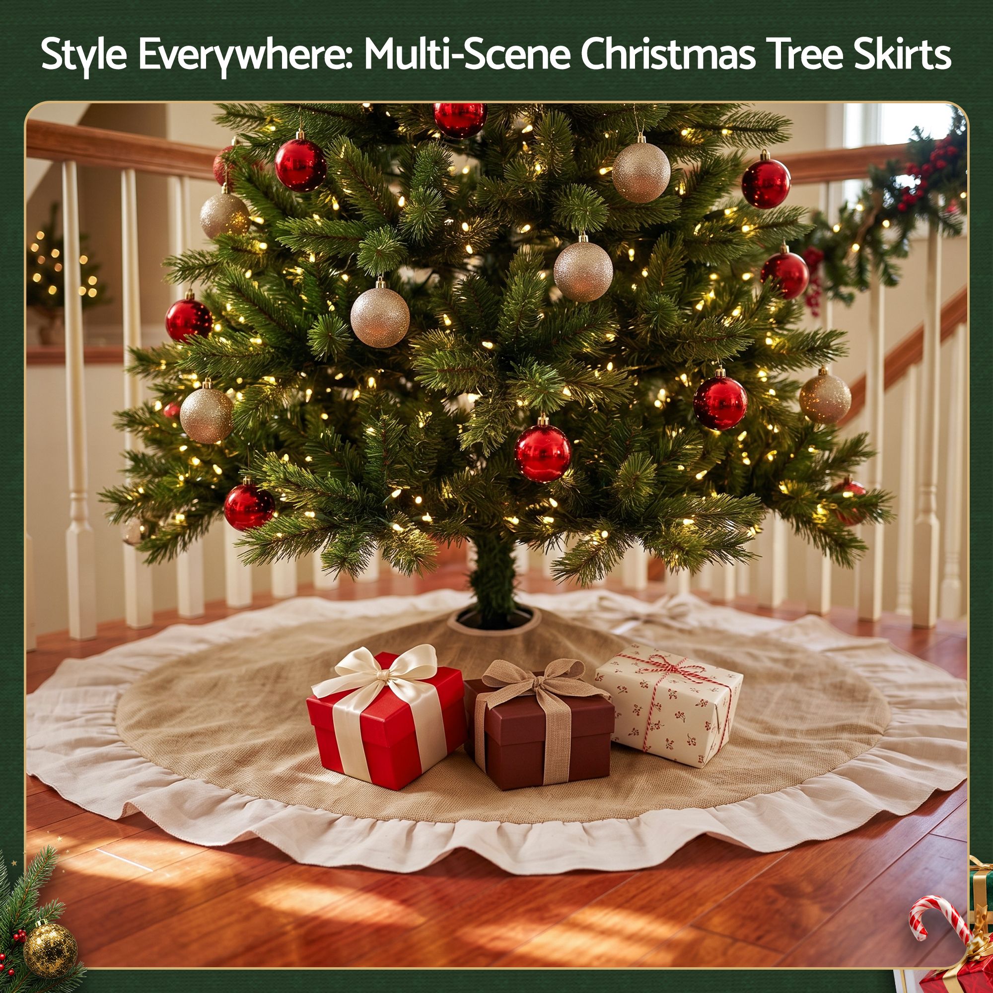 120cm Linen Christmas Tree Skirt - Natural