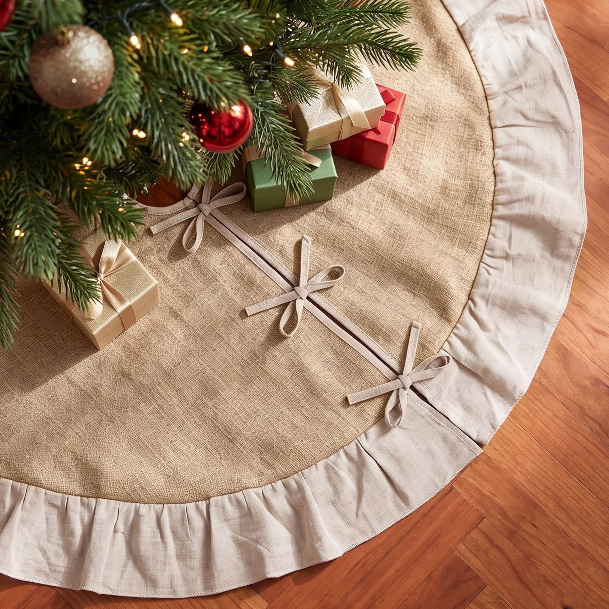 120cm Linen Christmas Tree Skirt - Natural