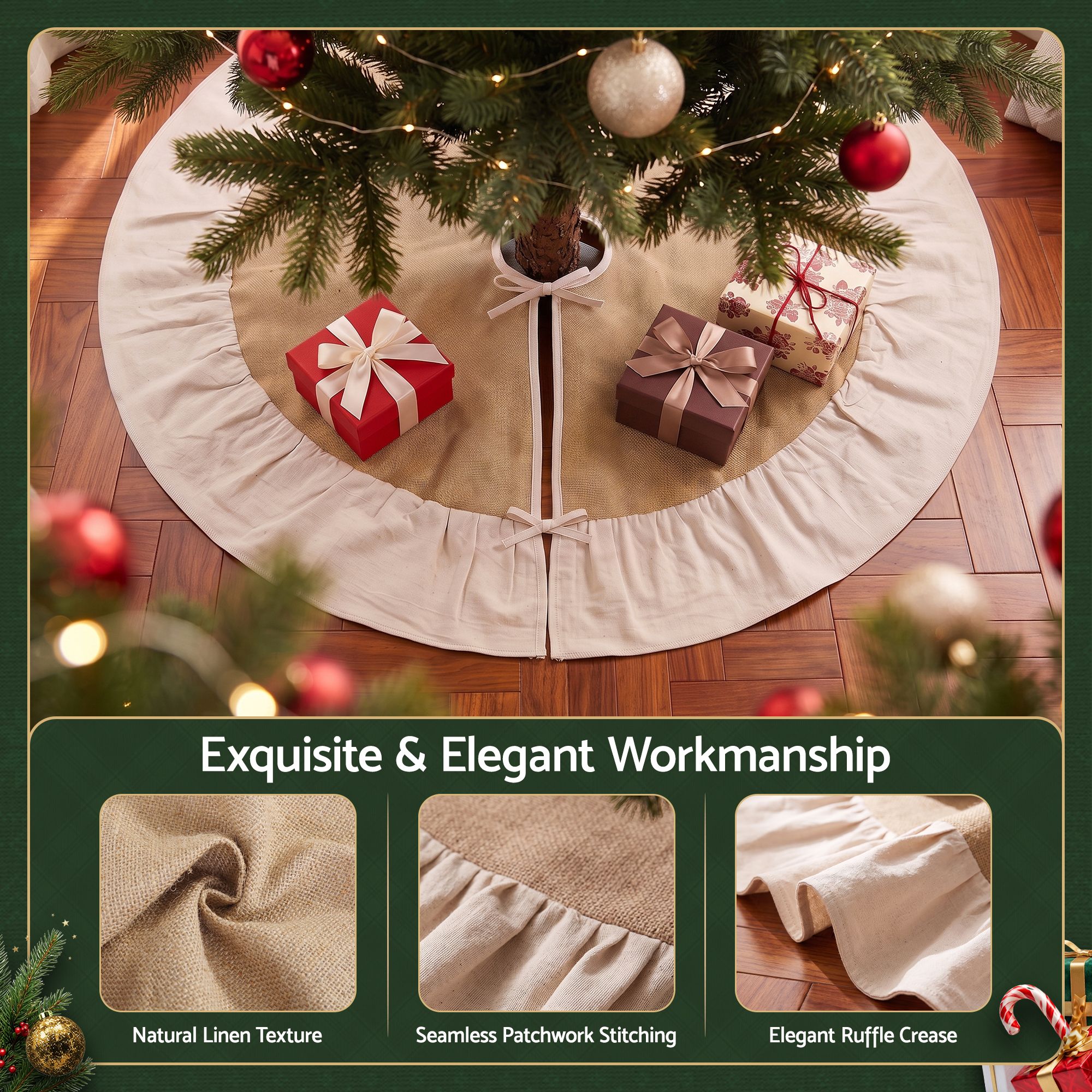 90cm Linen Christmas Tree Skirt - Natural