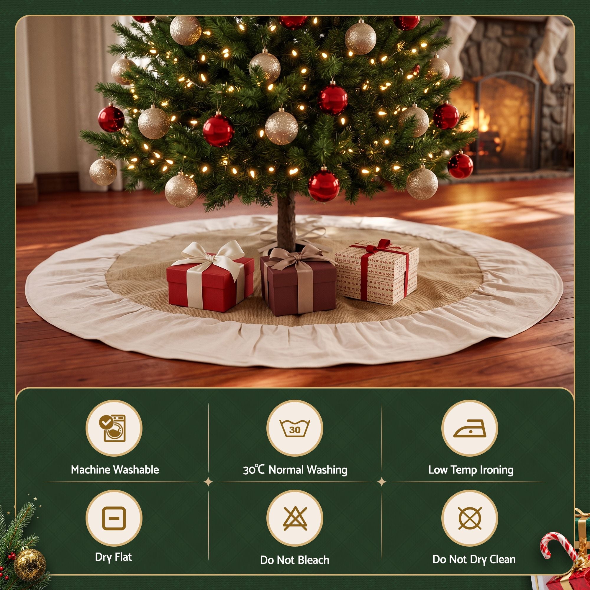 90cm Linen Christmas Tree Skirt - Natural