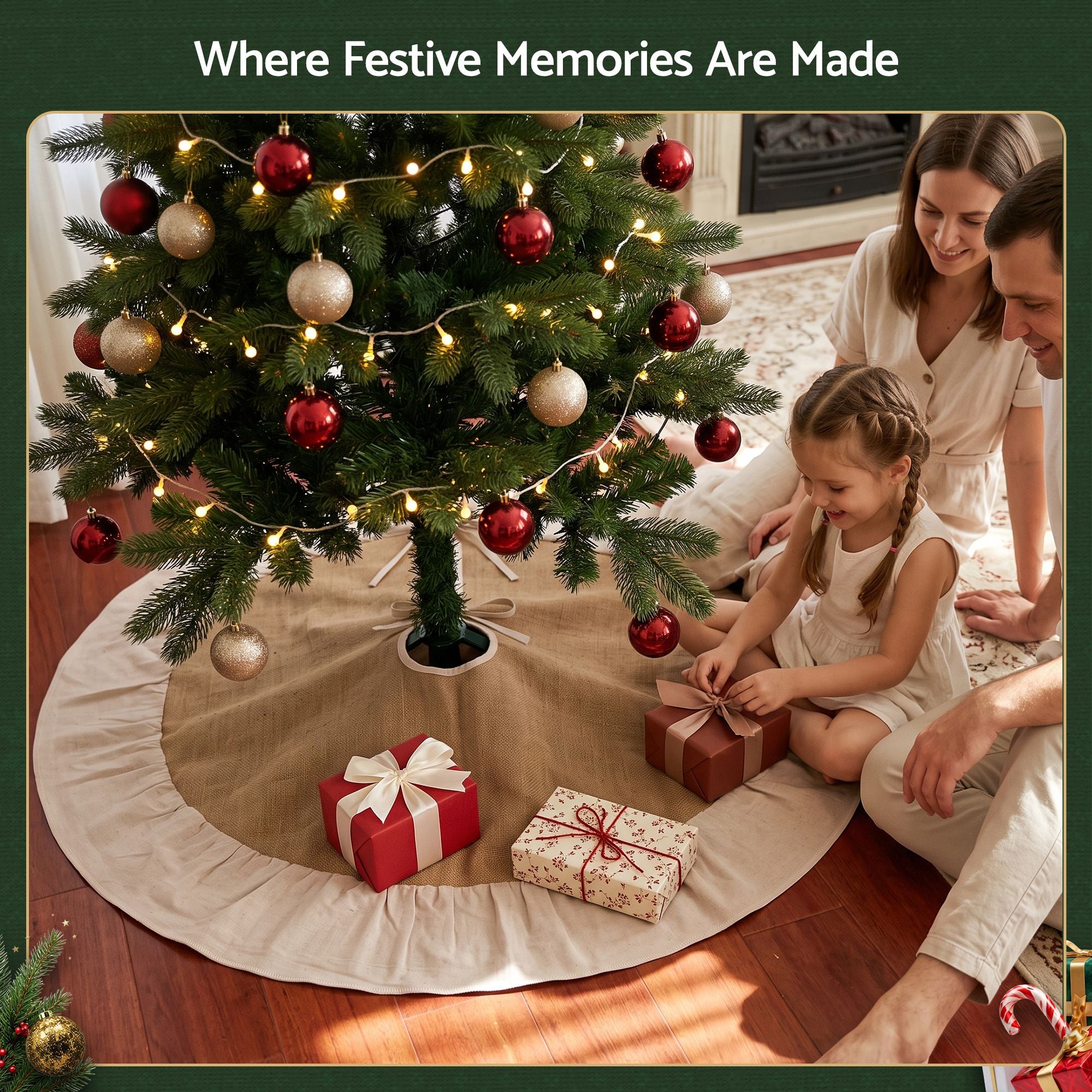 90cm Linen Christmas Tree Skirt - Natural