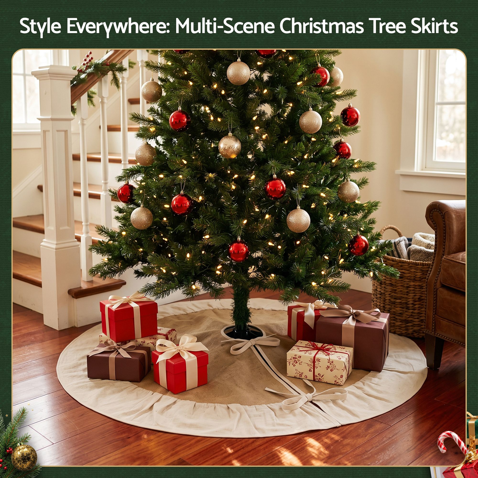 90cm Linen Christmas Tree Skirt - Natural