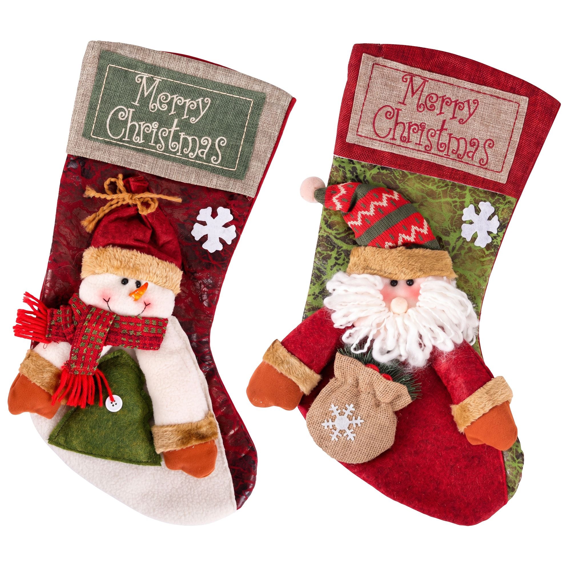 2PC Santa & Snowman 3D Plush Christmas Stockings