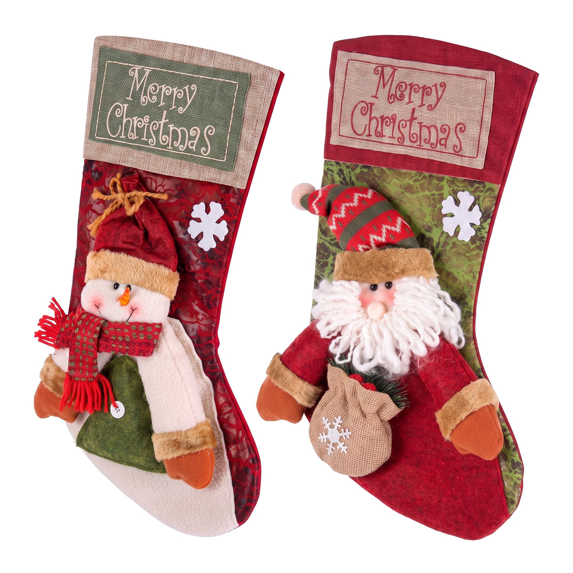 2PC Santa & Snowman 3D Plush Christmas Stockings