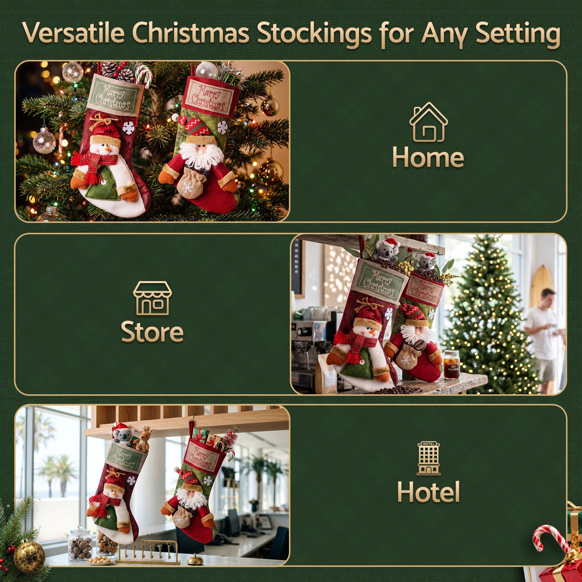 2PC Santa & Snowman 3D Plush Christmas Stockings