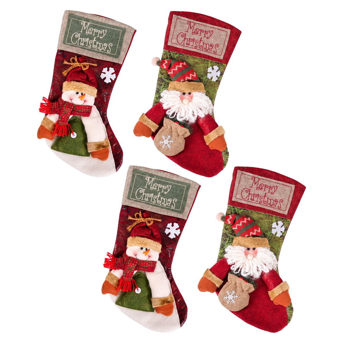 Jingle Jollys 4PCS Christmas Stockings Large 3D Plush Santa Snowman 43.5cm Christmas Decor for Family Holiday Christmas Party Decorations - Homecoze