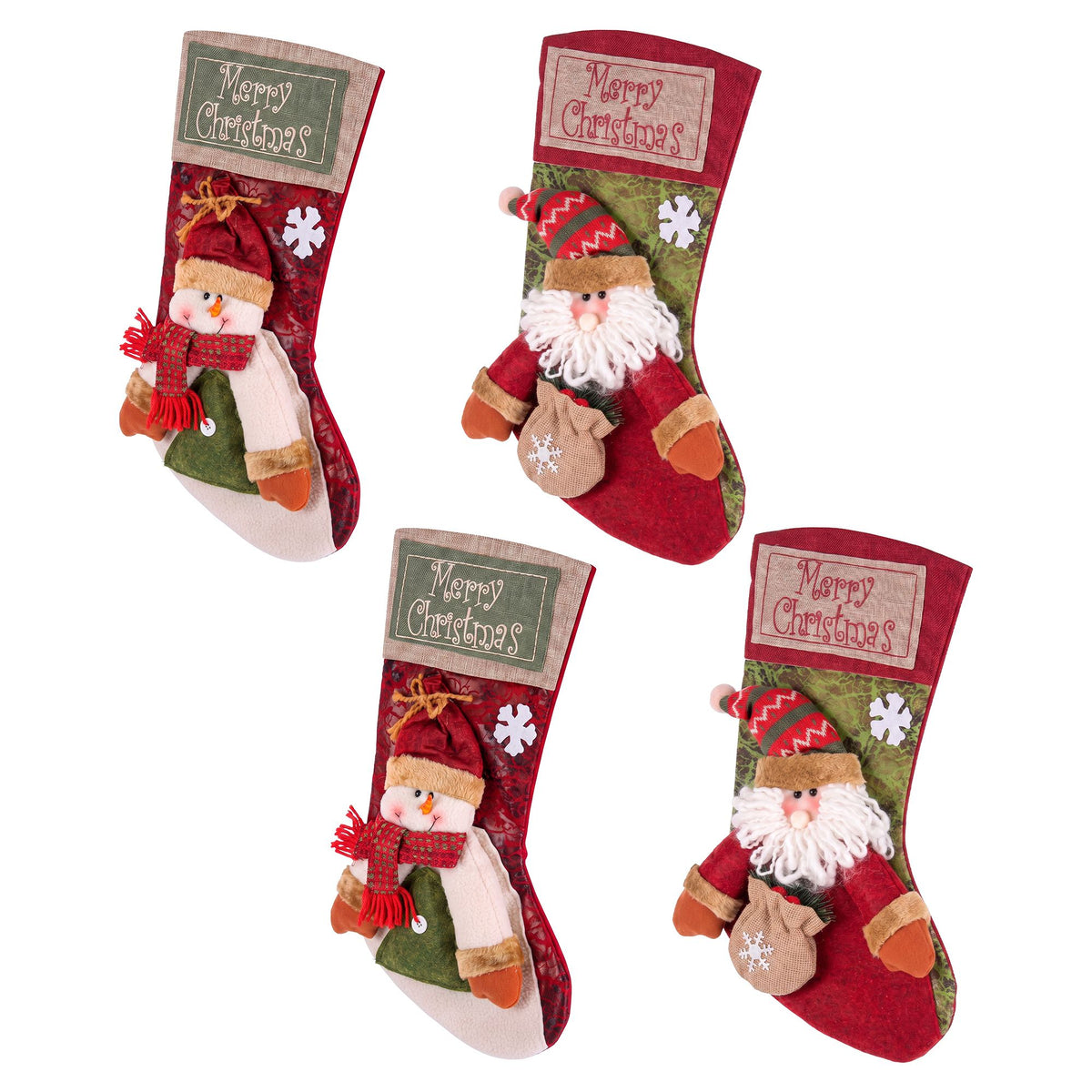 Jingle Jollys 4PCS Christmas Stockings Large 3D Plush Santa Snowman 43.5cm Christmas Decor for Family Holiday Christmas Party Decorations - Homecoze