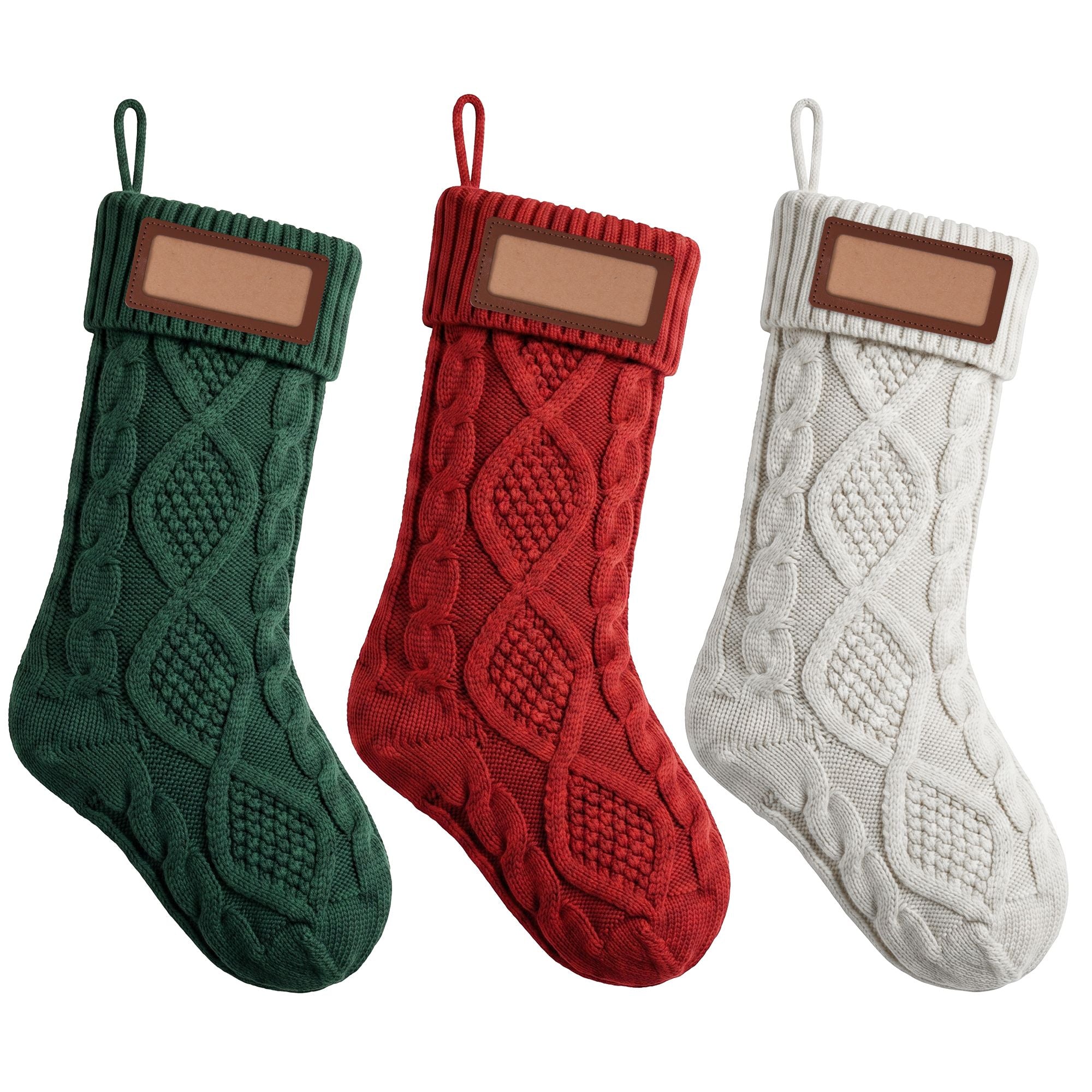 3PC Knitted Christmas Stockings - Red, Green & White