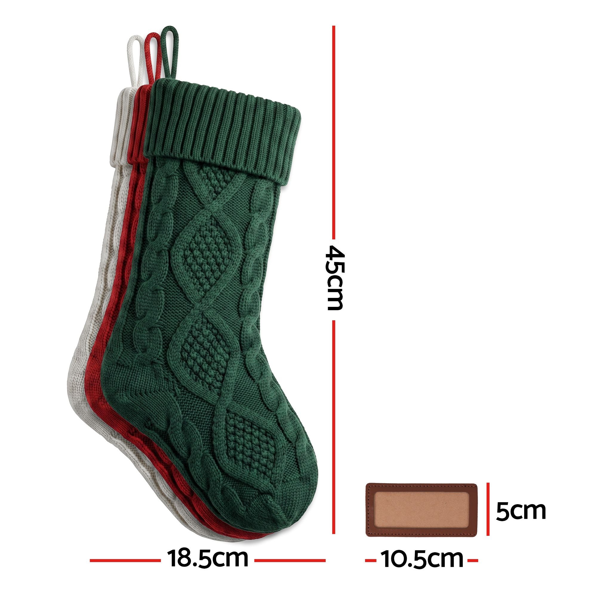 3PC Knitted Christmas Stockings - Red, Green & White
