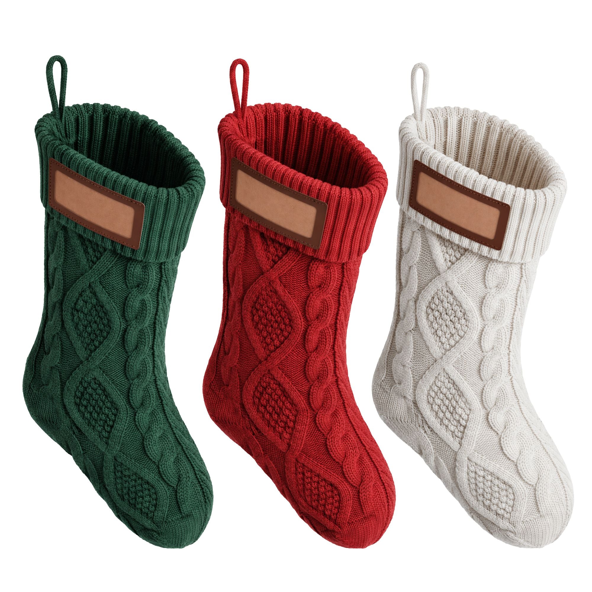 3PC Knitted Christmas Stockings - Red, Green & White