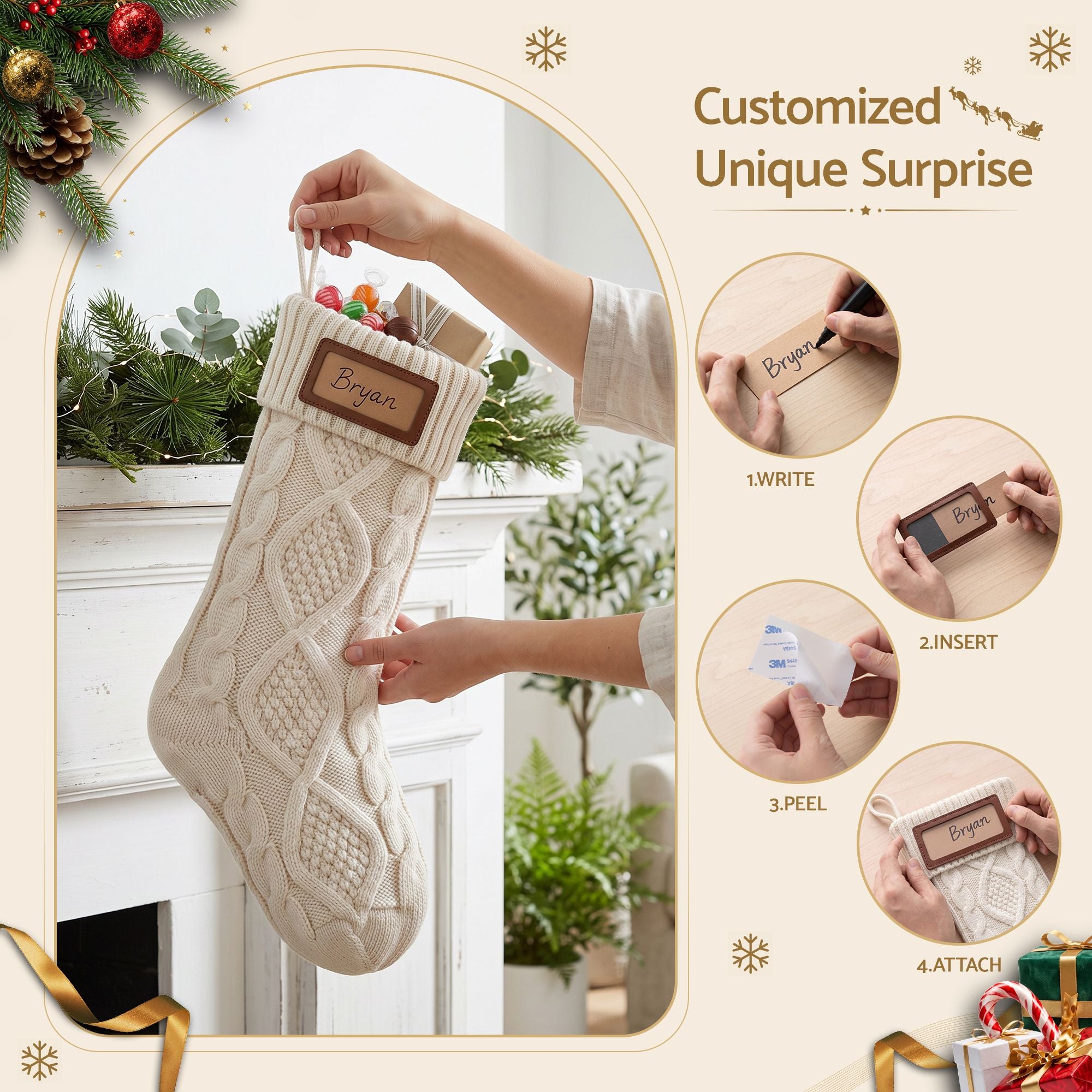 3PC Knitted Christmas Stockings - Red, Green & White
