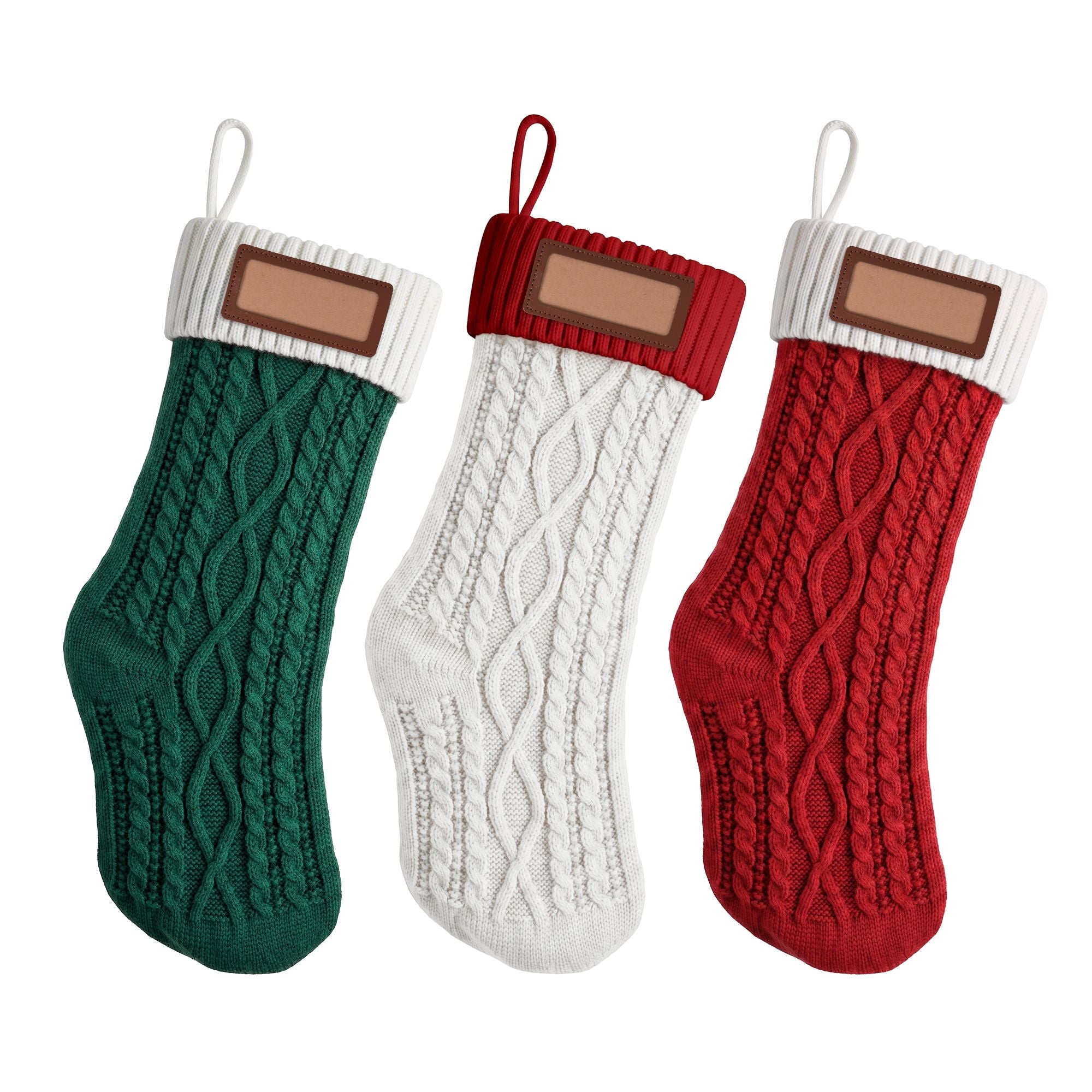 3PC Knitted Christmas Stockings with Name Patches