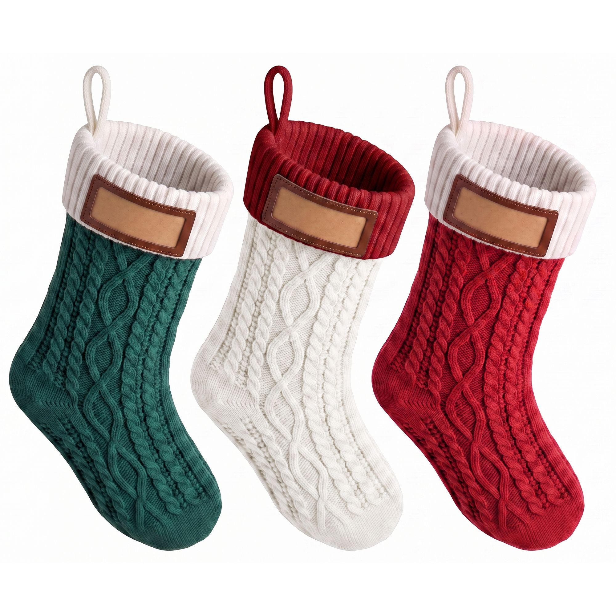 3PC Knitted Christmas Stockings with Name Patches