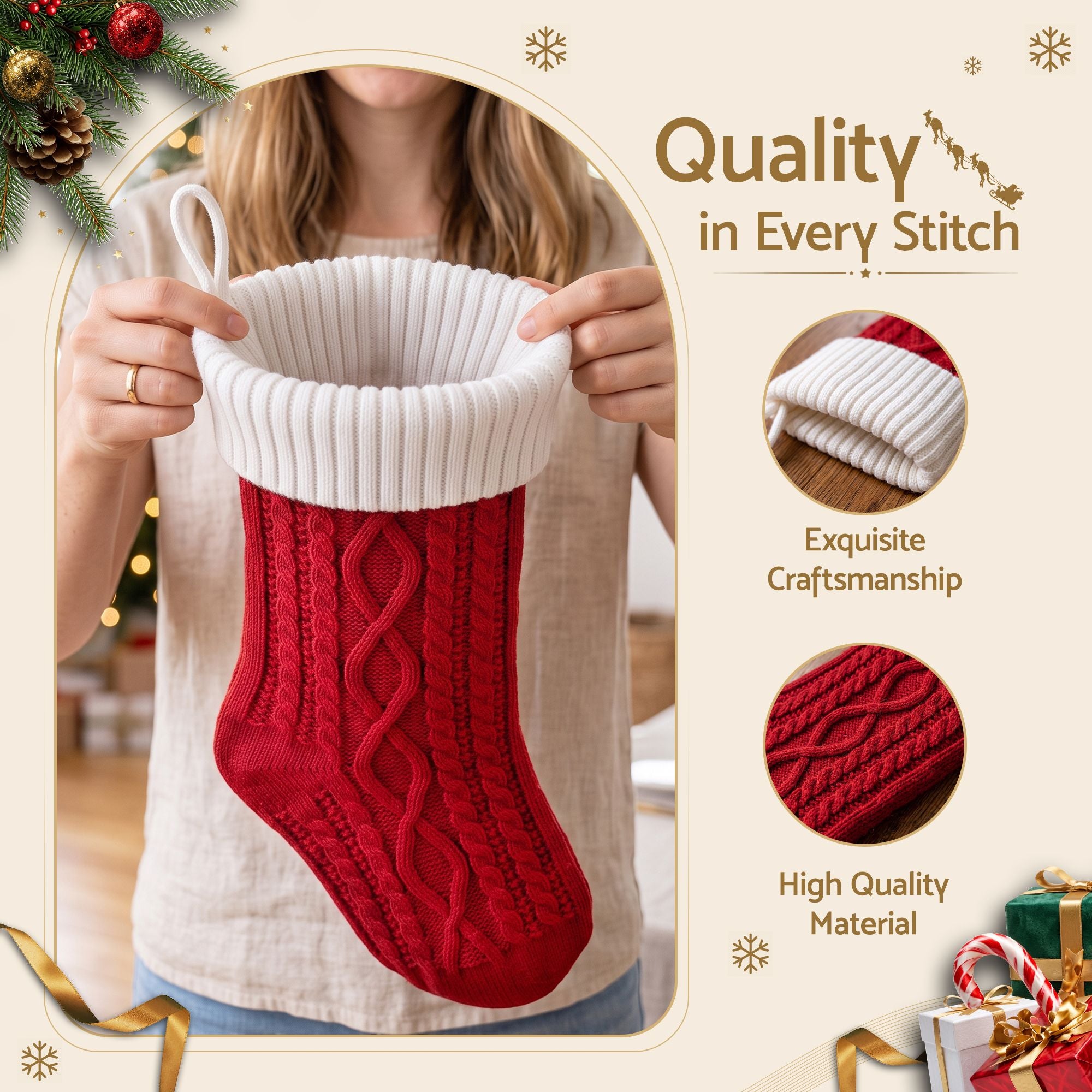 3PC Knitted Christmas Stockings with Name Patches