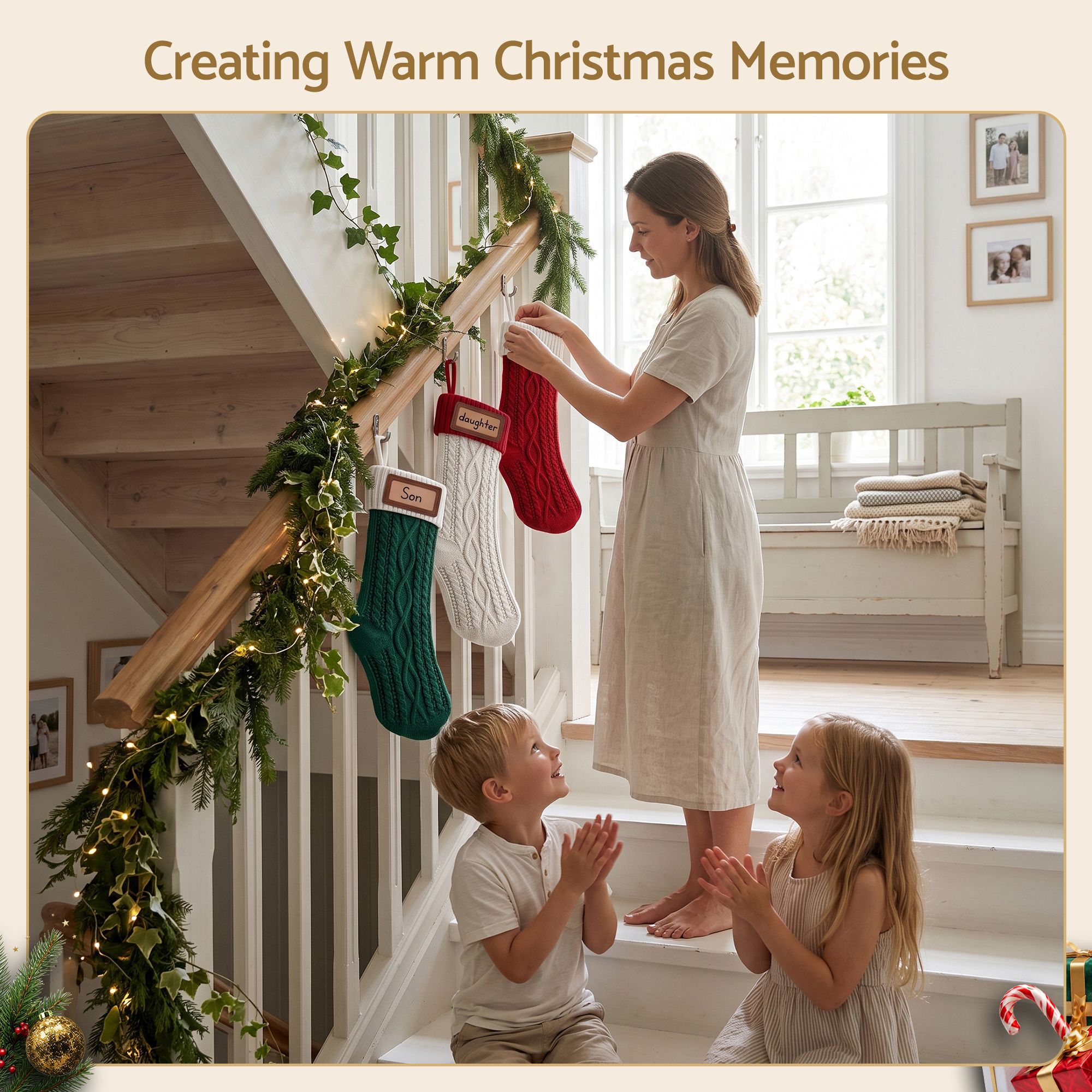 3PC Knitted Christmas Stockings with Name Patches