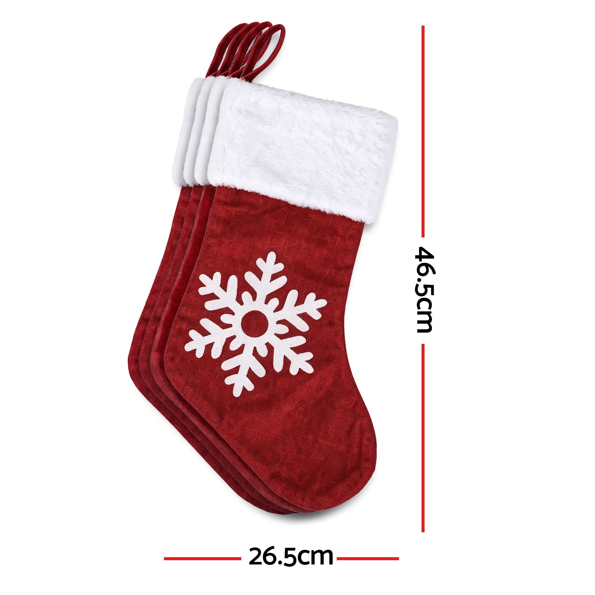 4PC Velvet Christmas Stockings - Red & White