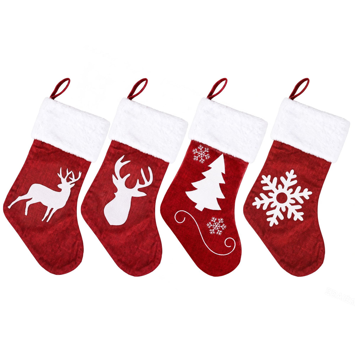 4PC Velvet Christmas Stockings - Red & White - Homecoze