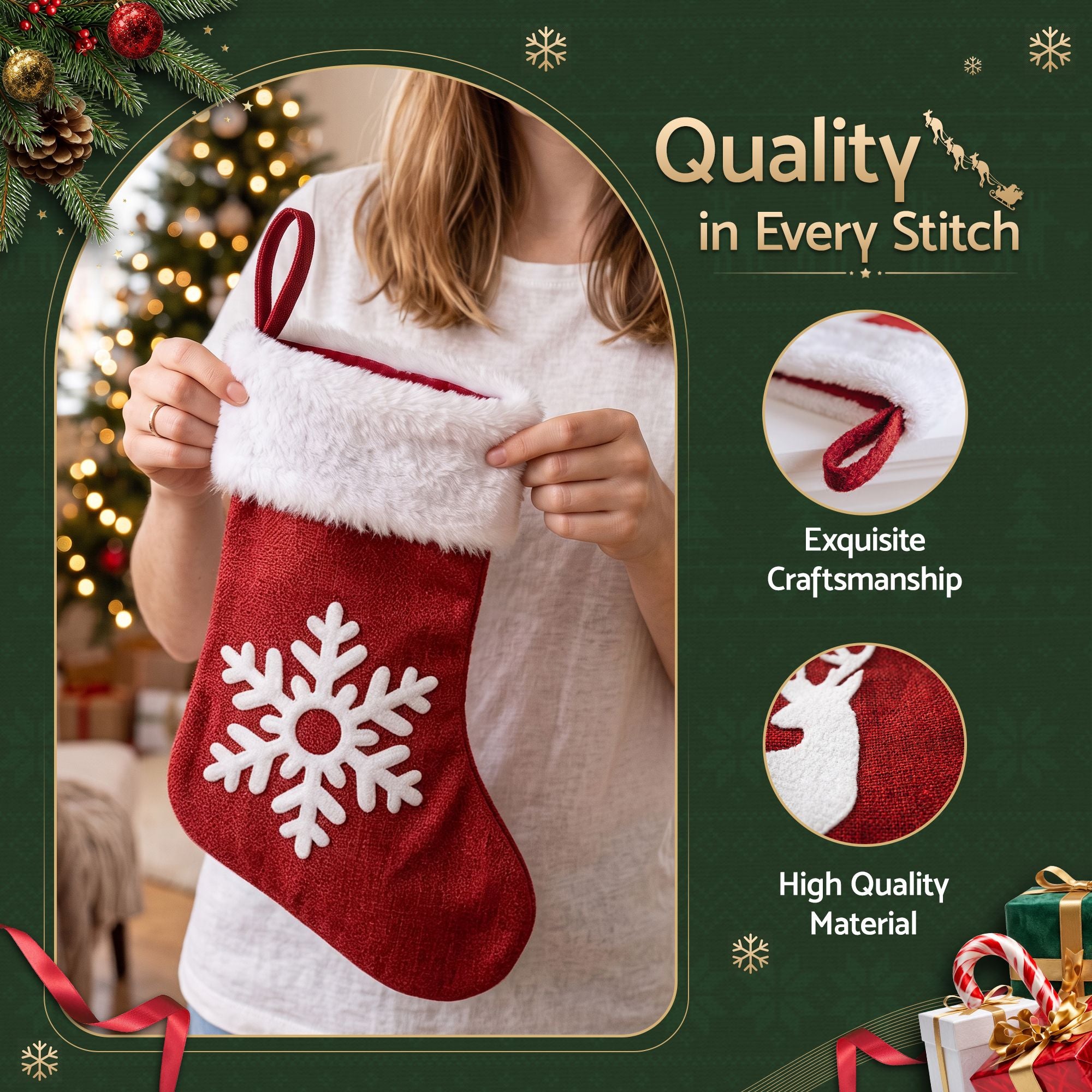 4PC Velvet Christmas Stockings - Red & White