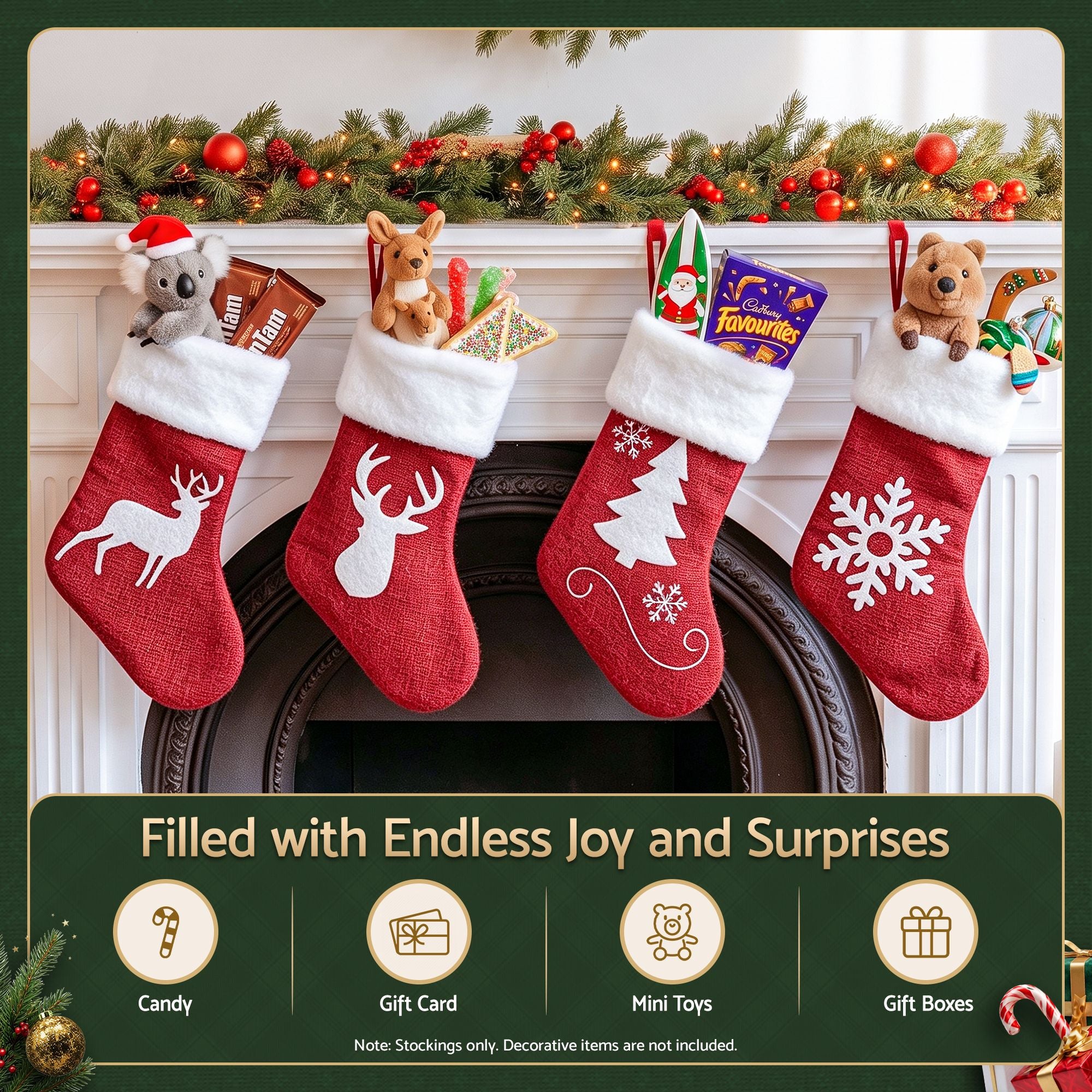 4PC Velvet Christmas Stockings - Red & White