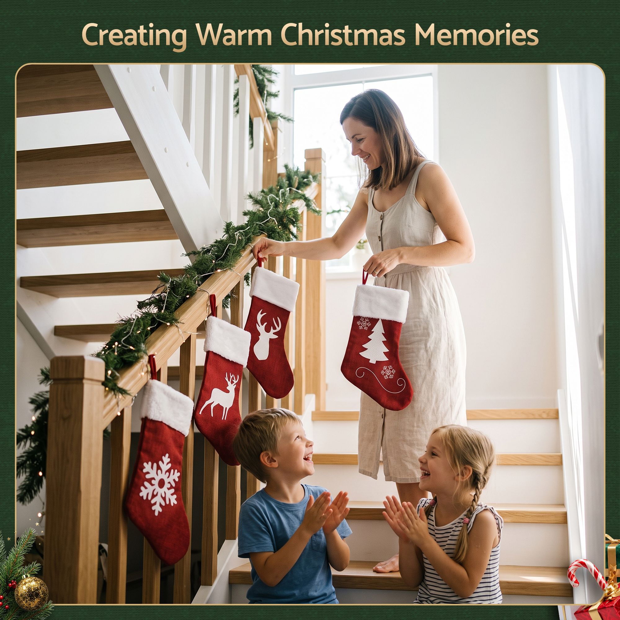 4PC Velvet Christmas Stockings - Red & White