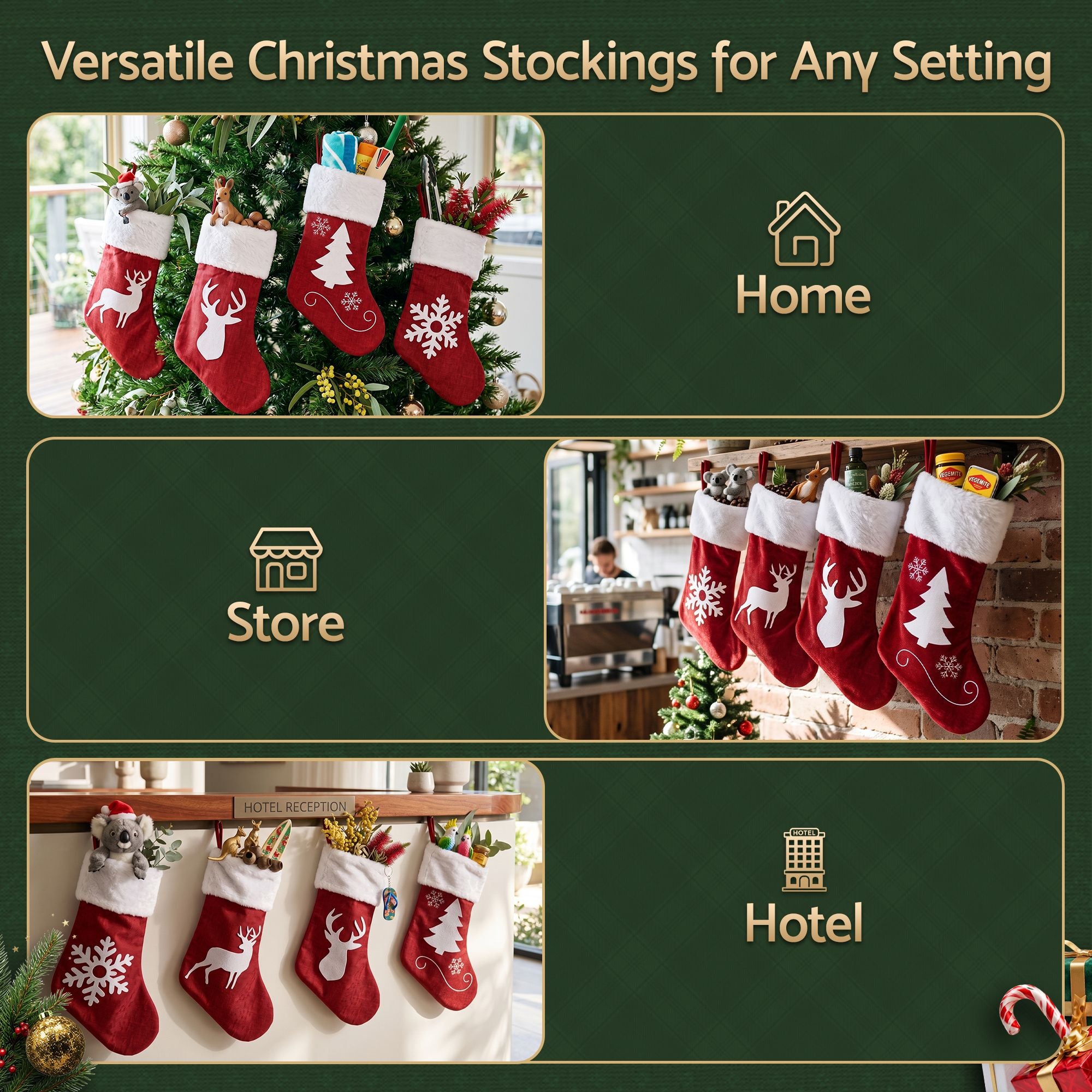 4PC Velvet Christmas Stockings - Red & White