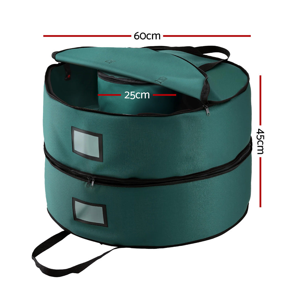 Jingle Jollys Christmas Garland Wreath Storage Bag 2-Tier Ornaments Holder 60cm - Homecoze