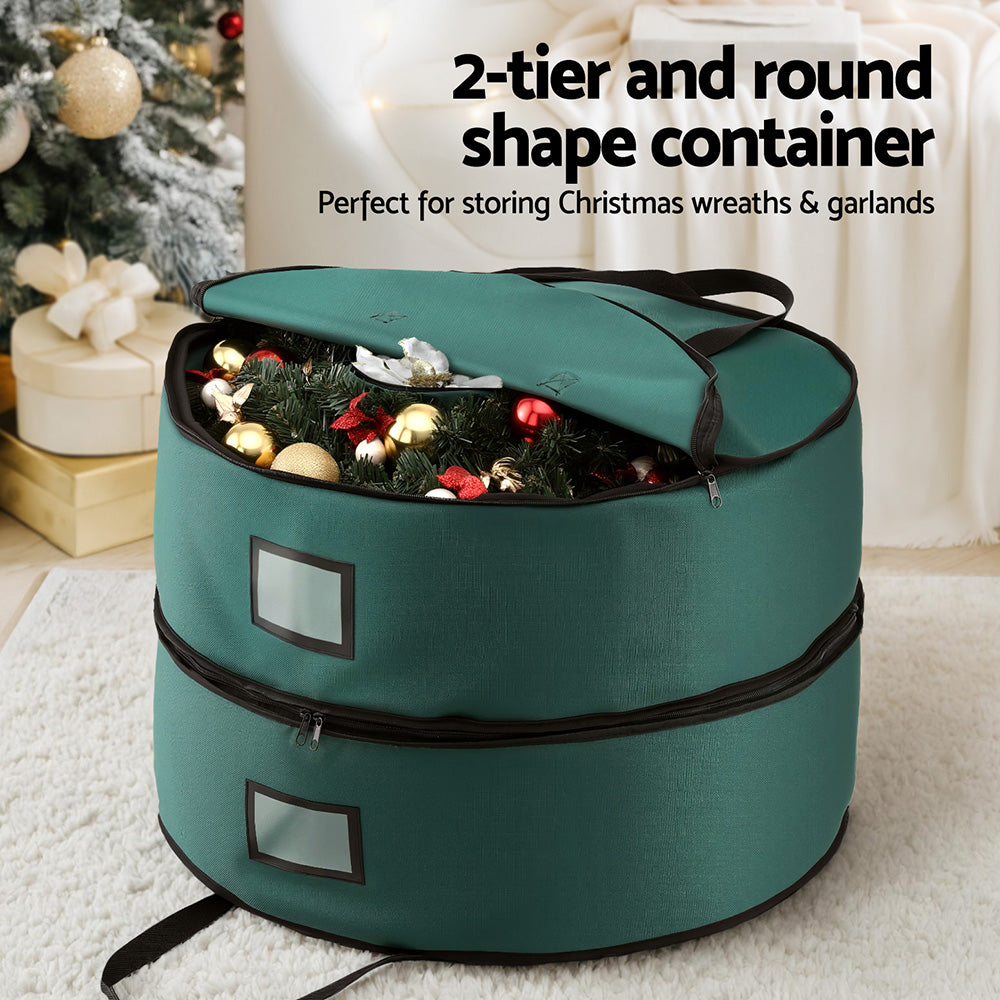 Jingle Jollys Christmas Garland Wreath Storage Bag 2-Tier Ornaments Holder 60cm - Homecoze