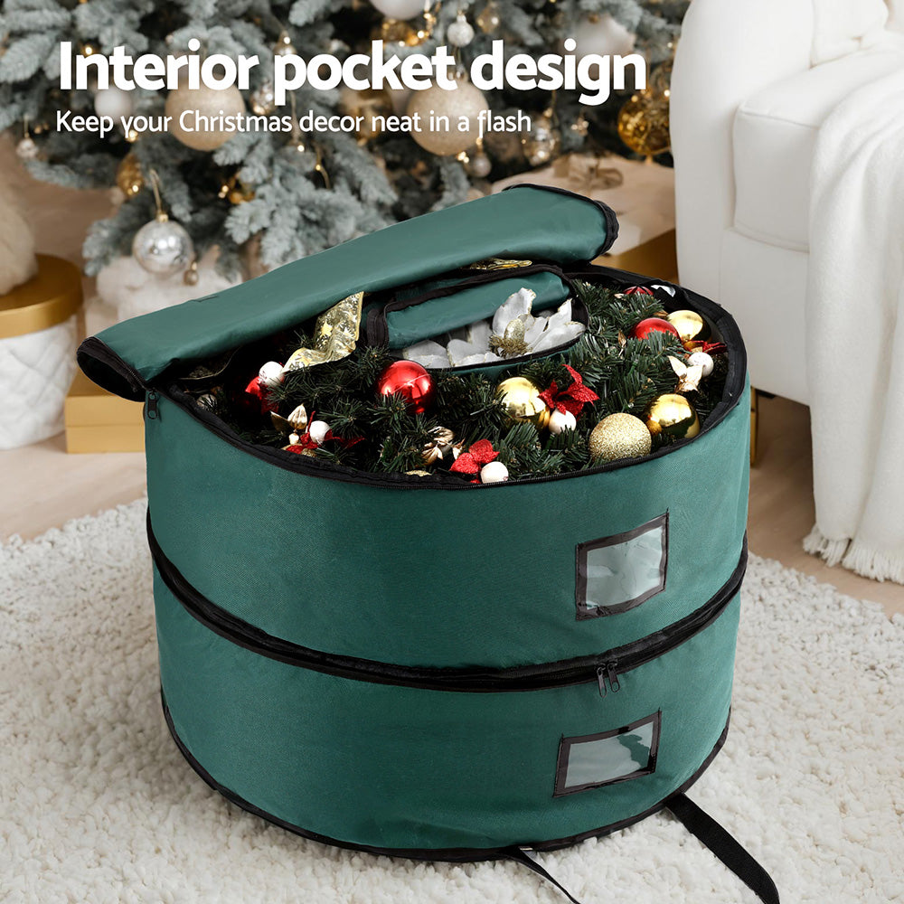 Jingle Jollys Christmas Garland Wreath Storage Bag 2-Tier Ornaments Holder 60cm - Homecoze