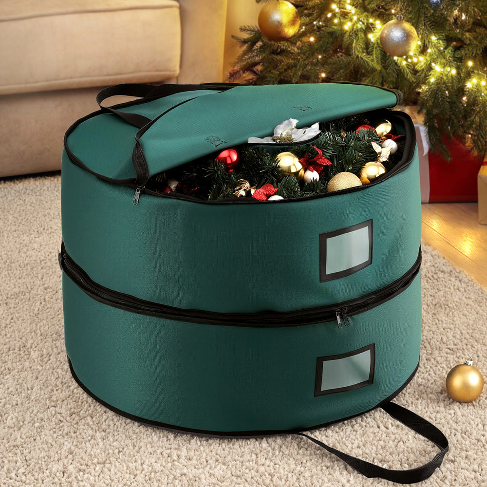 Jingle Jollys Christmas Garland Wreath Storage Bag 2-Tier Ornaments Holder 60cm - Homecoze